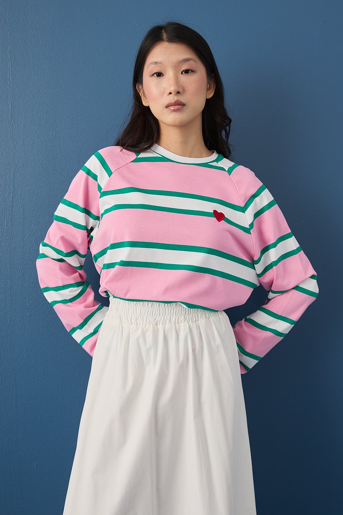 Şal Detaylı Çizgili Sweatshirt