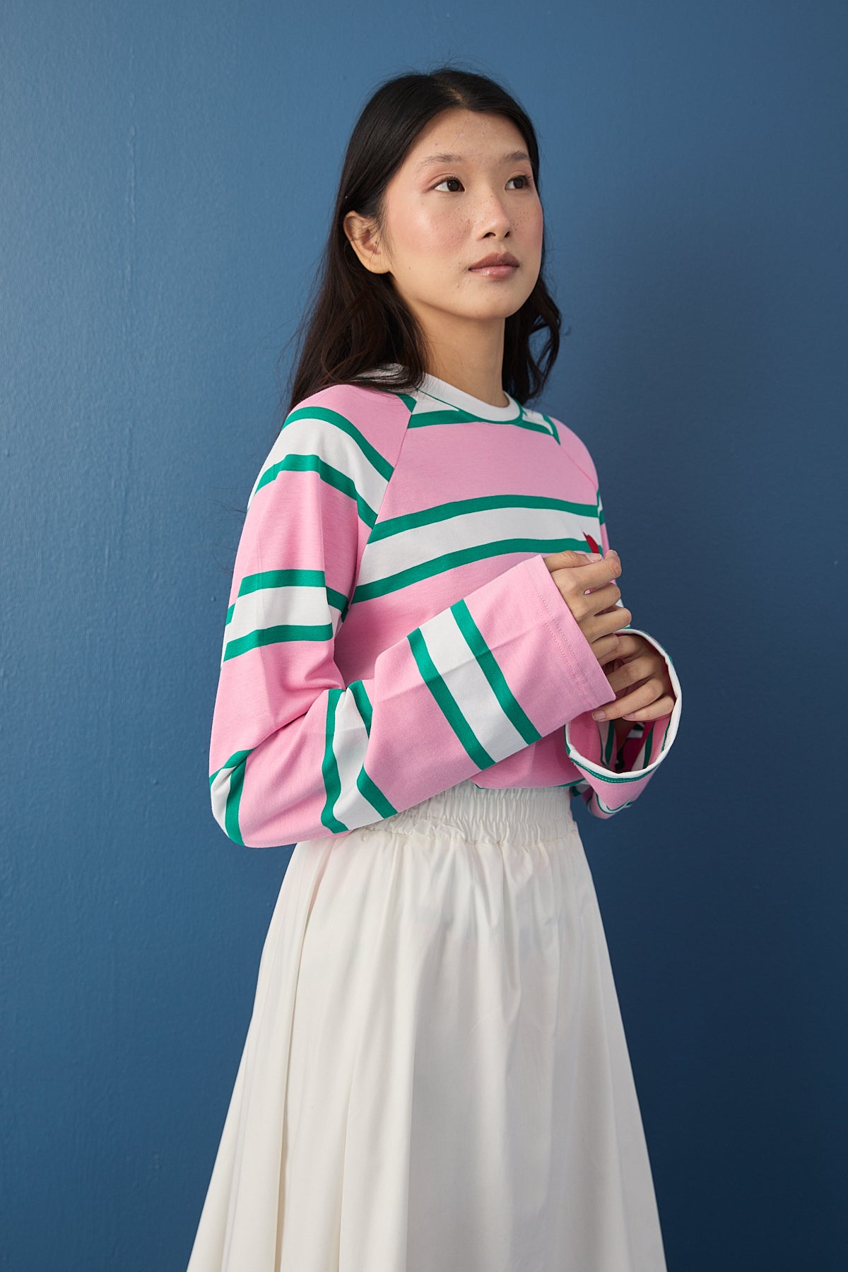 Şal Detaylı Çizgili Sweatshirt