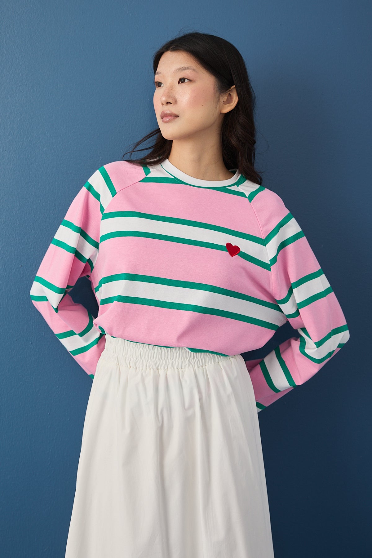 Şal Detaylı Çizgili Sweatshirt