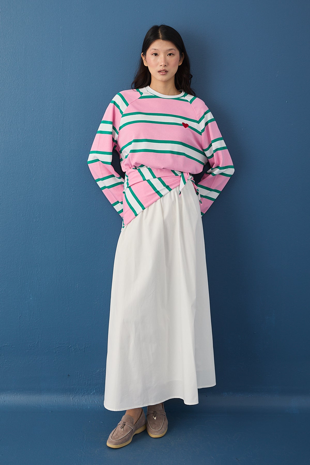Şal Detaylı Çizgili Sweatshirt