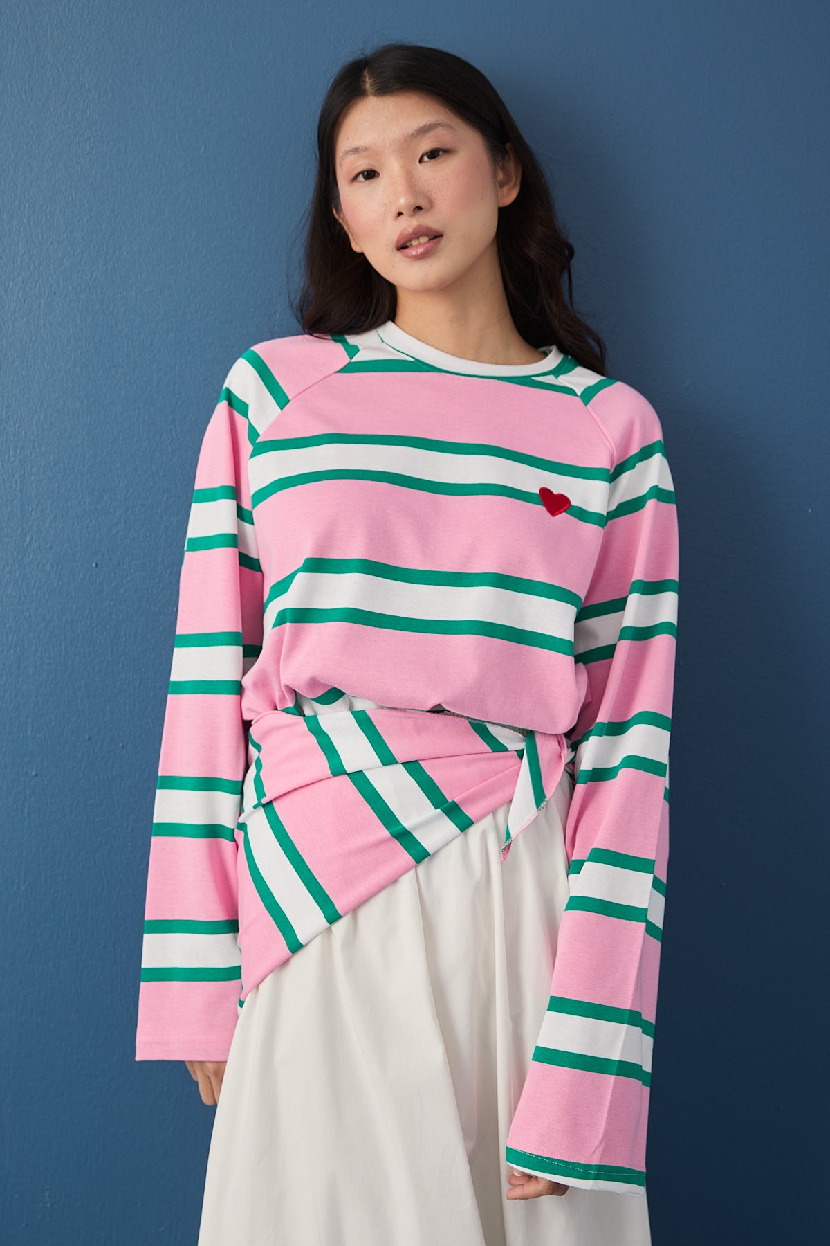 Şal Detaylı Çizgili Sweatshirt