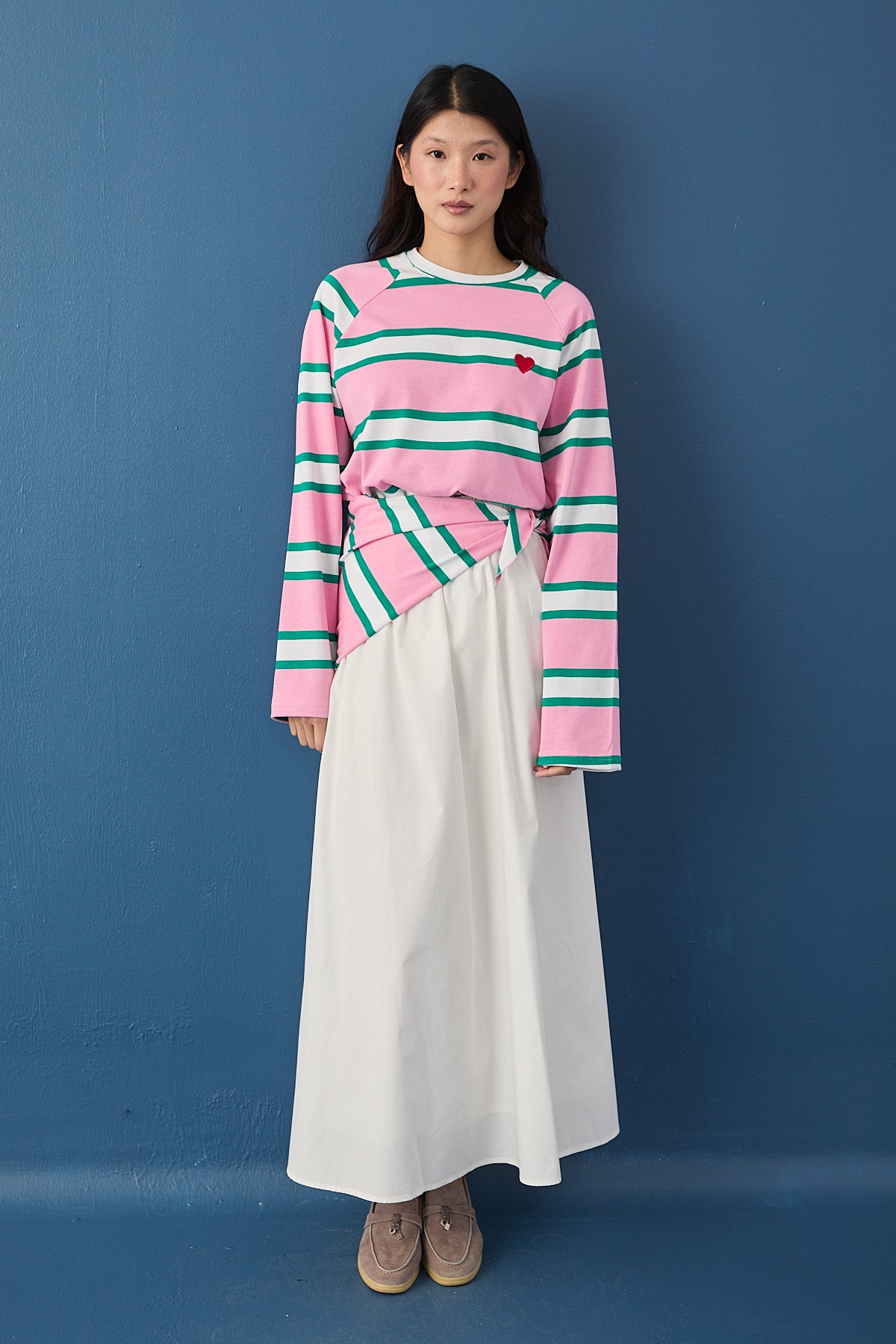 Şal Detaylı Çizgili Sweatshirt