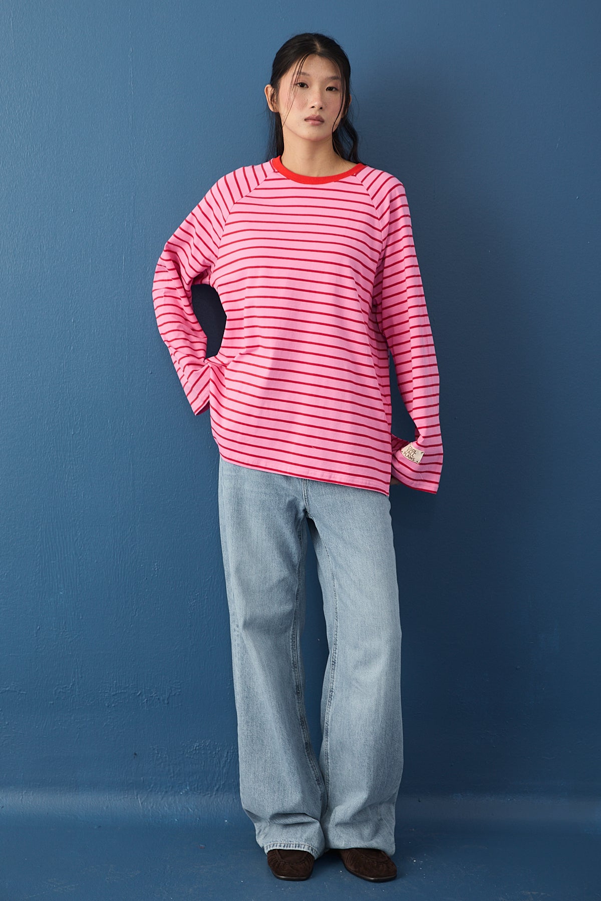 Reglan Kol Basic Çizgili Sweasthirt