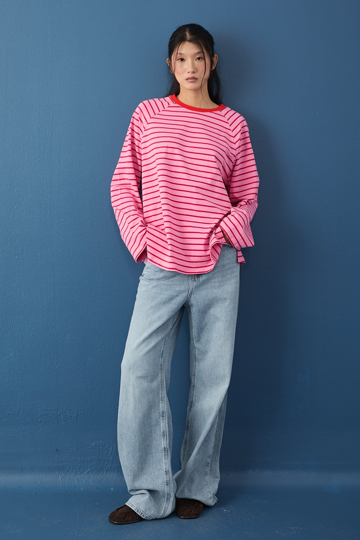 Reglan Kol Basic Çizgili Sweasthirt
