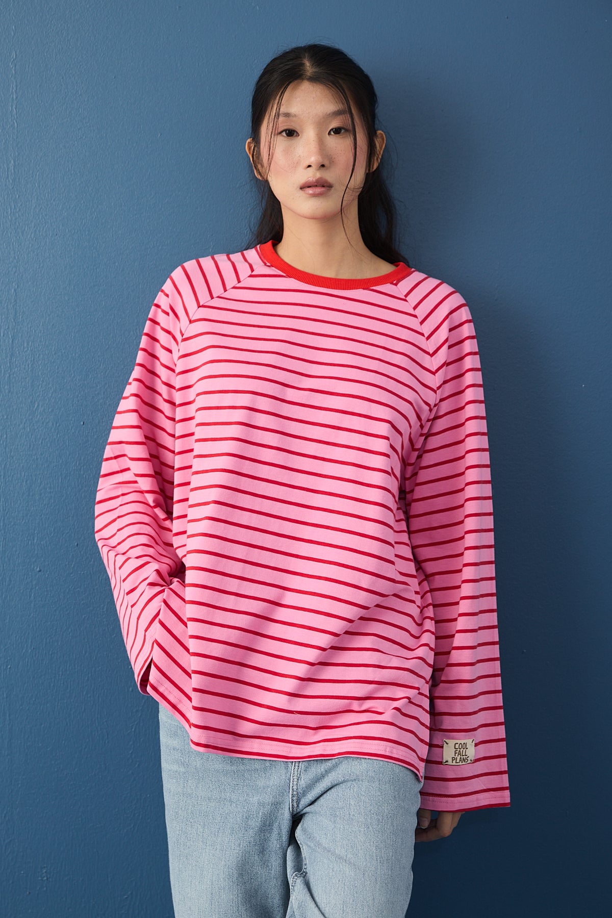 Reglan Kol Basic Çizgili Sweasthirt