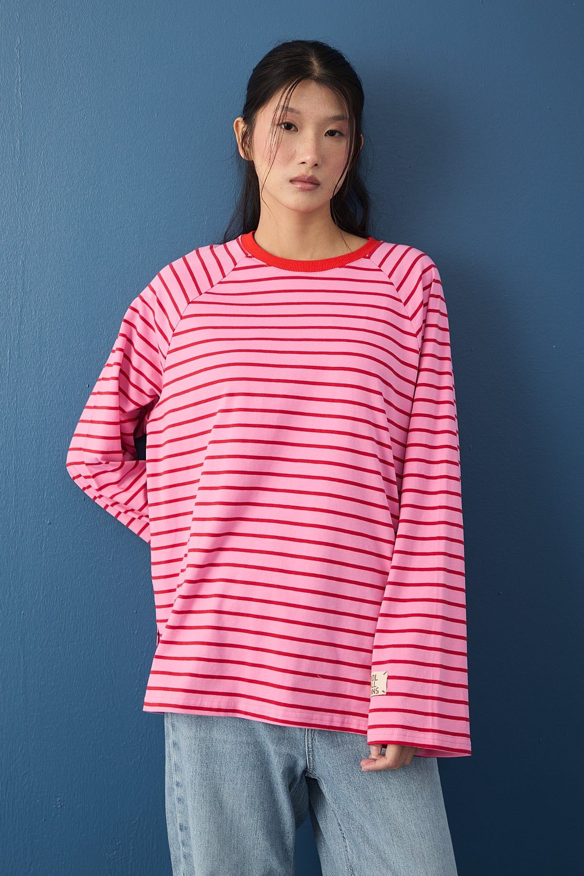 Reglan Kol Basic Çizgili Sweasthirt