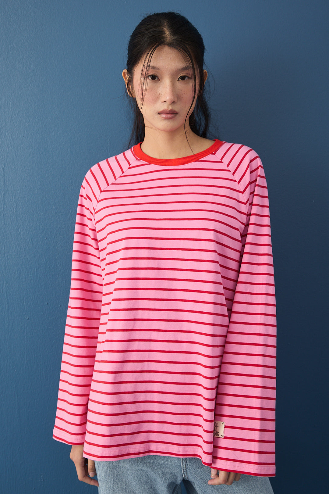 Reglan Kol Basic Çizgili Sweasthirt