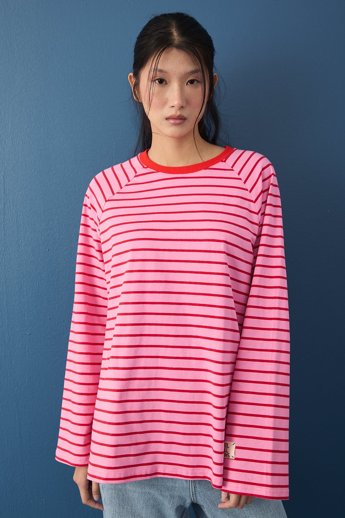 Reglan Kol Basic Çizgili Sweasthirt