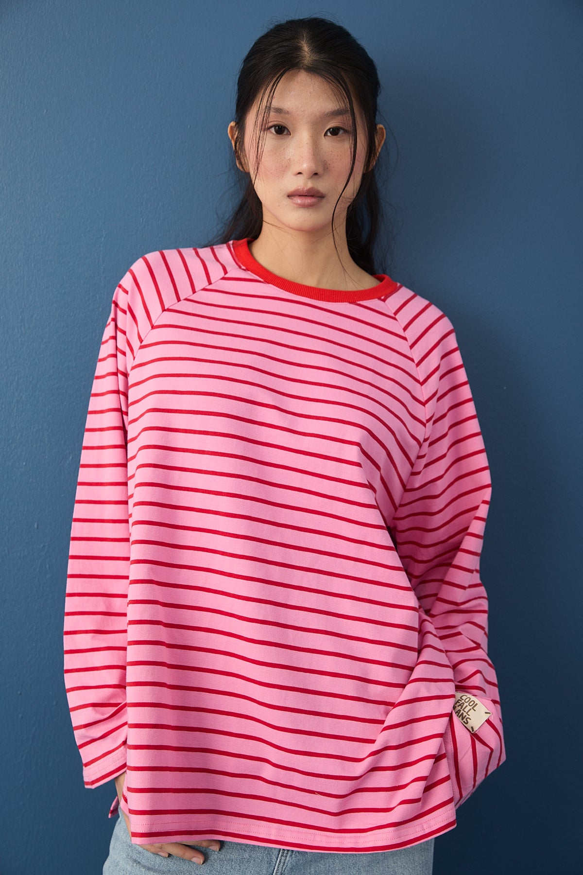 Reglan Kol Basic Çizgili Sweasthirt