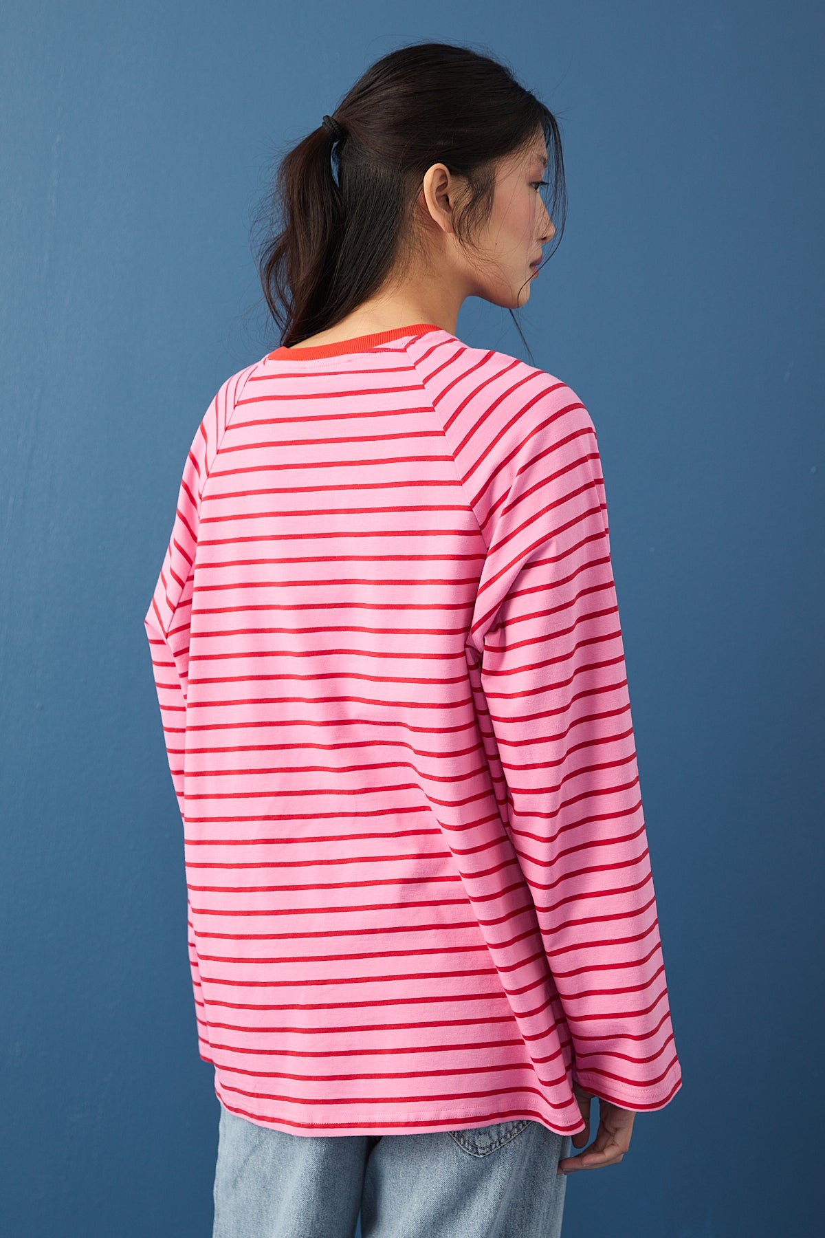 Reglan Kol Basic Çizgili Sweasthirt