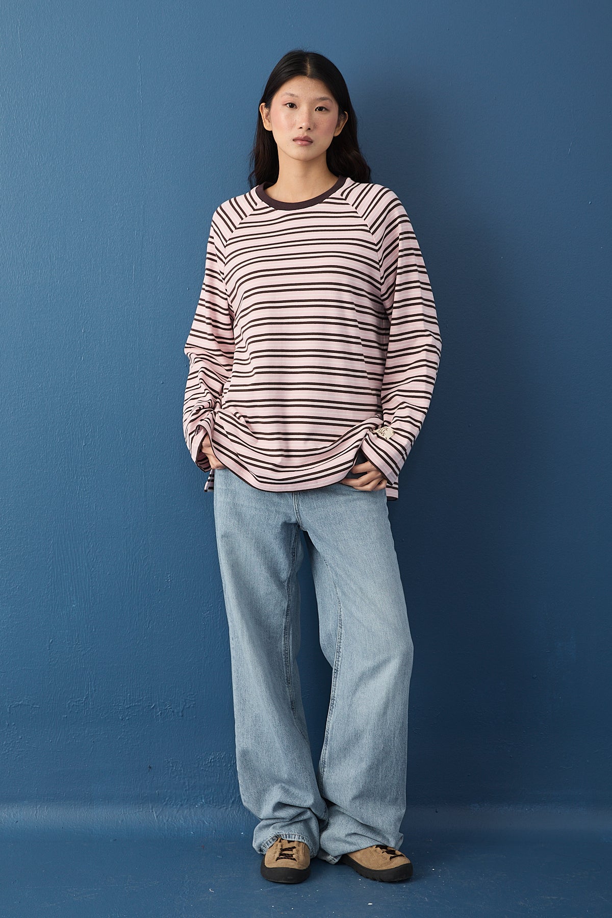 Reglan Kol Basic Çizgili Sweasthirt
