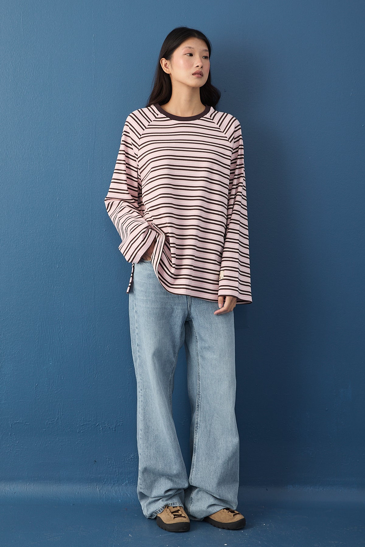 Reglan Kol Basic Çizgili Sweasthirt