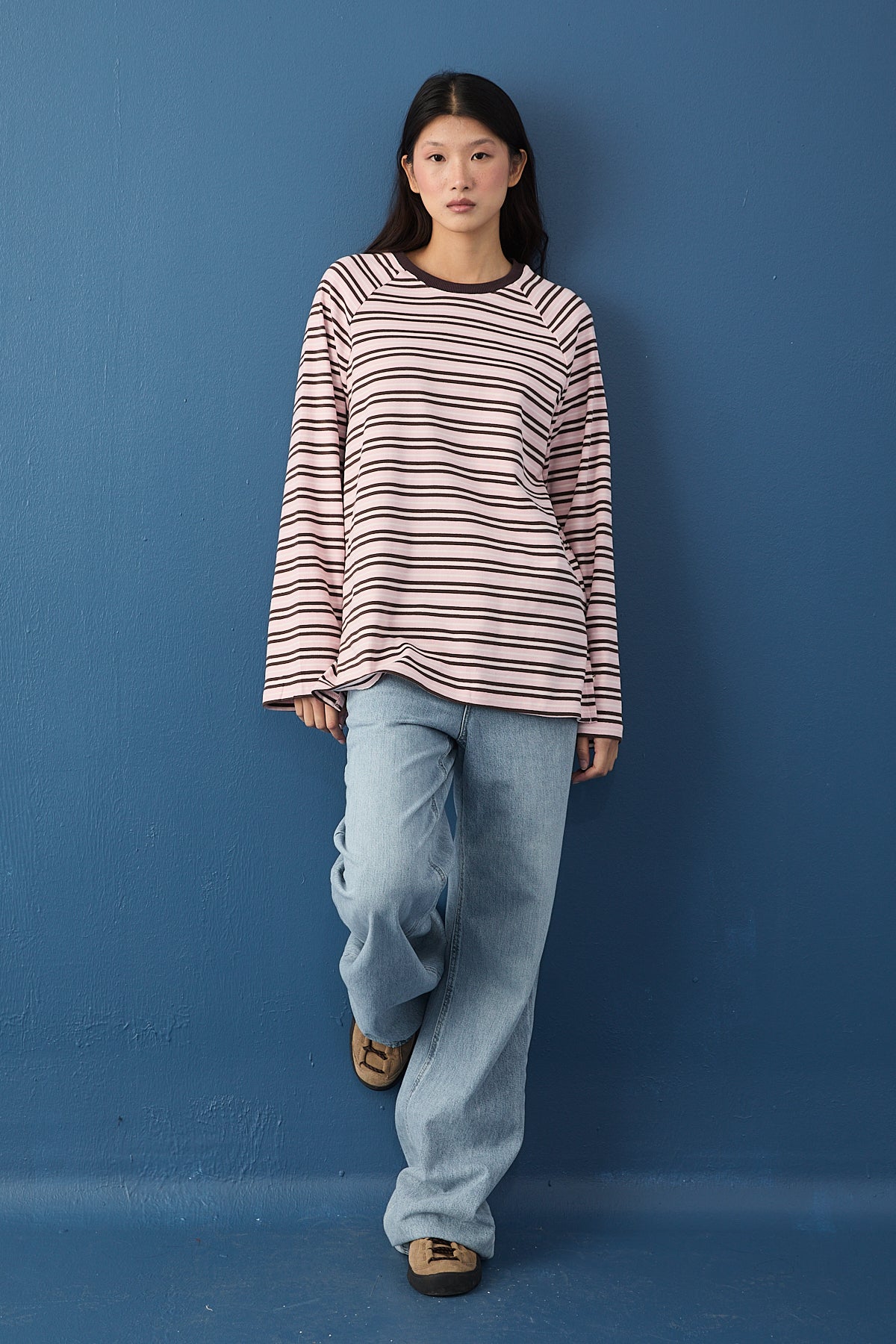 Reglan Kol Basic Çizgili Sweasthirt