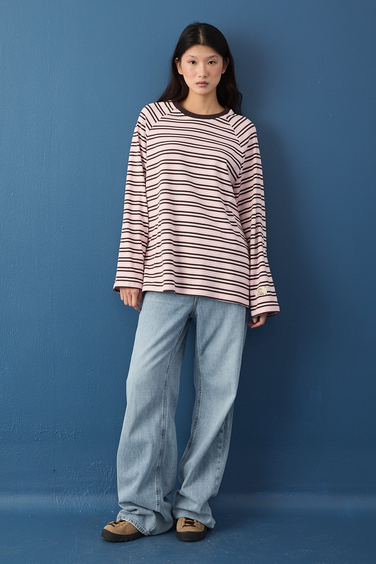 Reglan Kol Basic Çizgili Sweasthirt