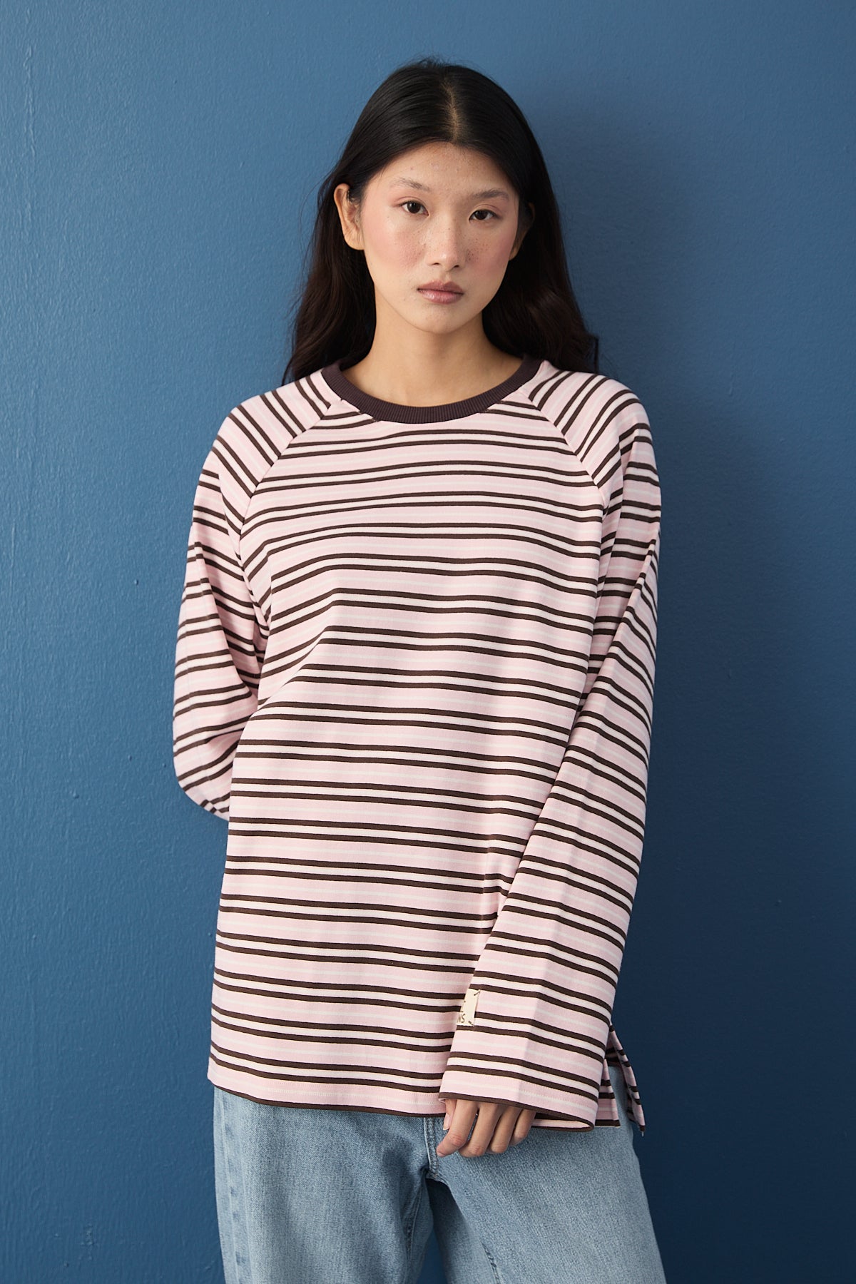 Reglan Kol Basic Çizgili Sweasthirt