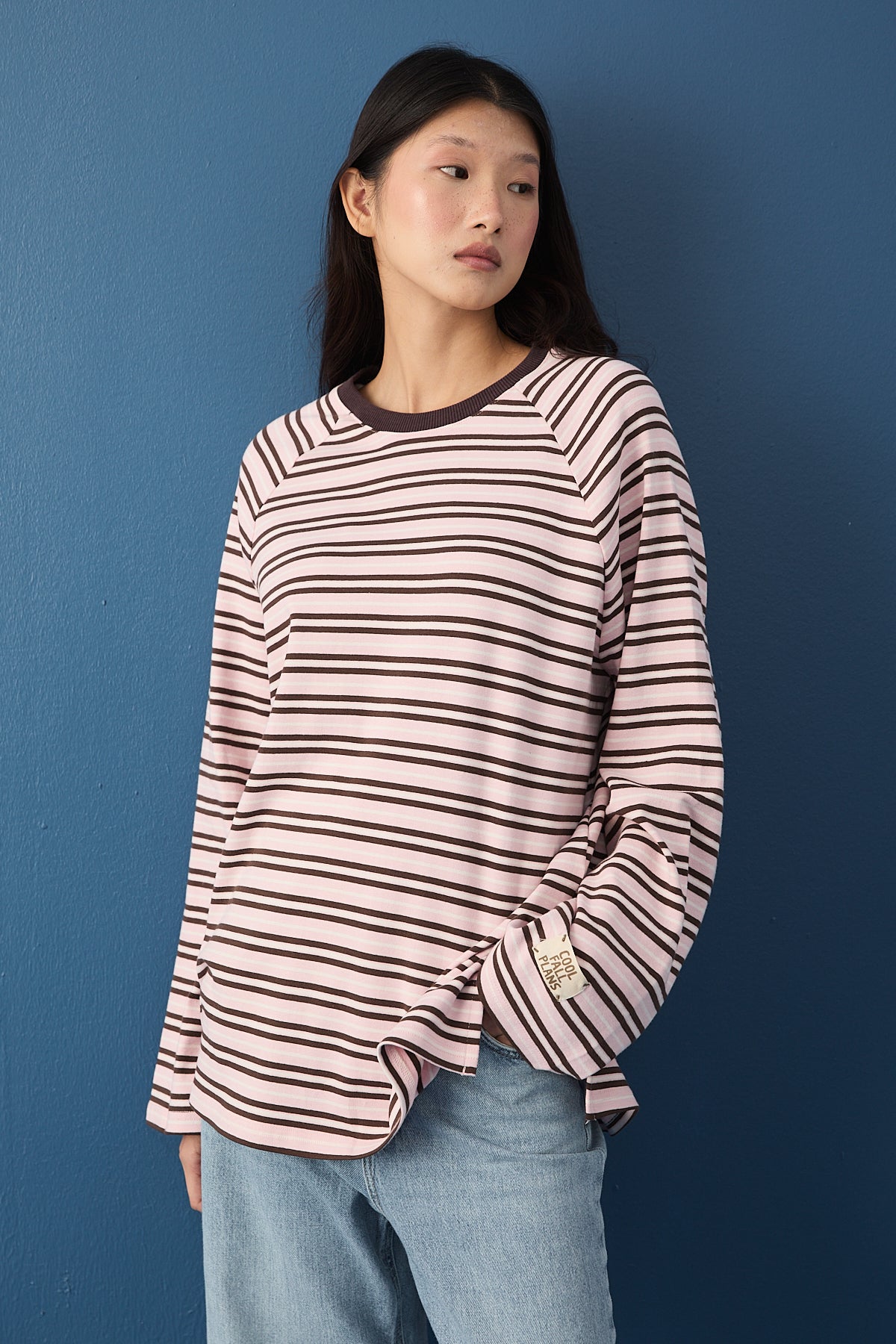 Reglan Kol Basic Çizgili Sweasthirt