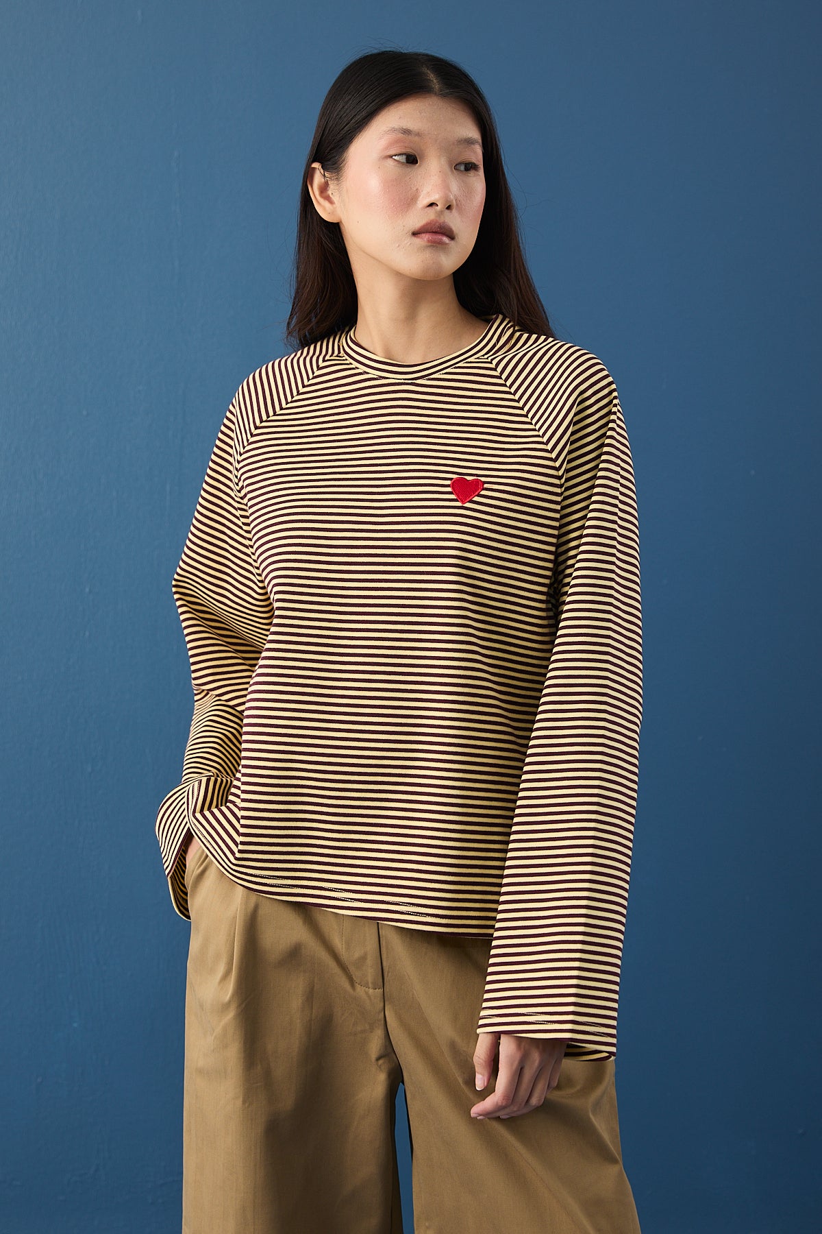 Şal Detaylı Çizgili Sweatshirt