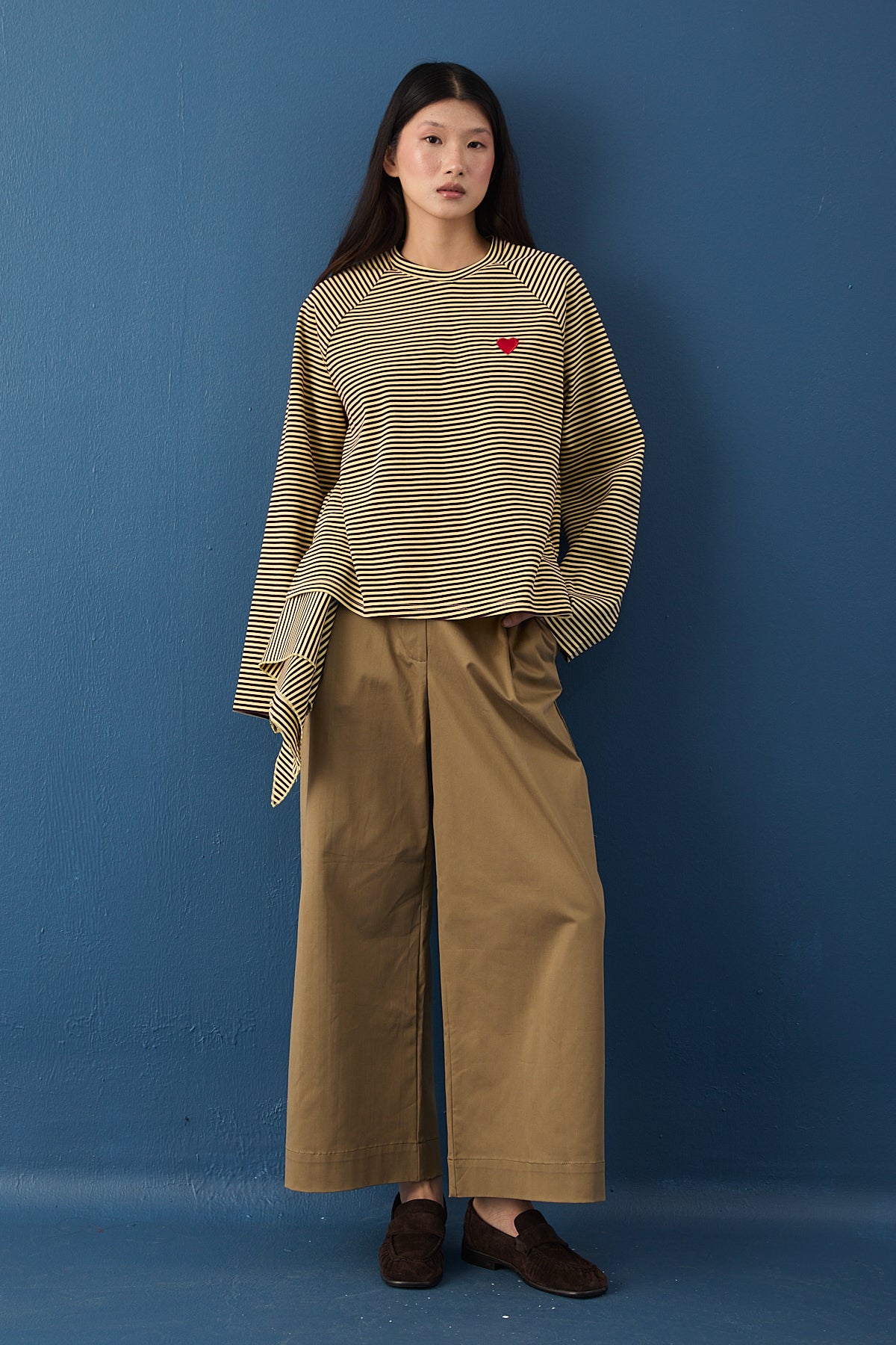 Şal Detaylı Çizgili Sweatshirt