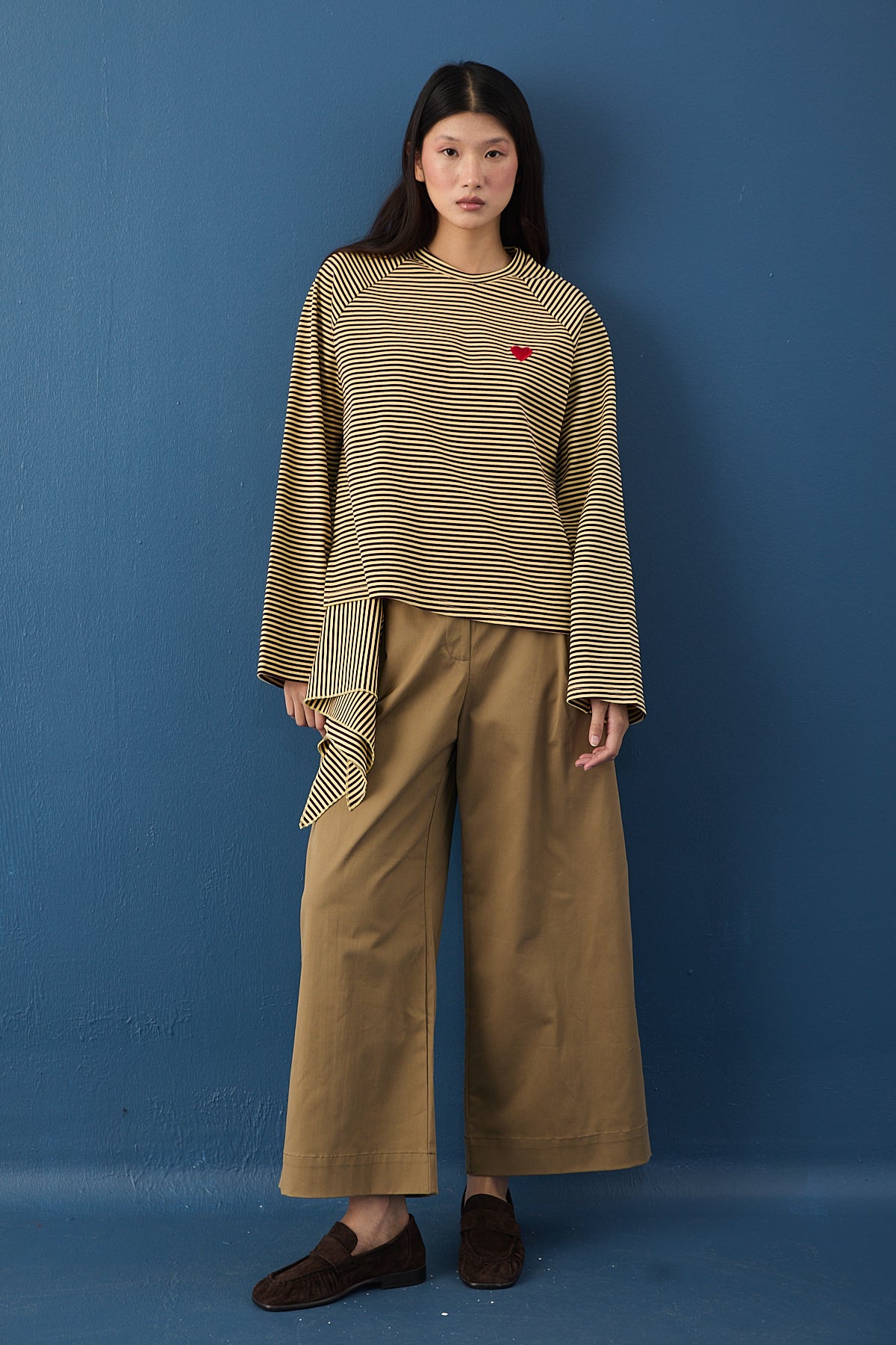 Şal Detaylı Çizgili Sweatshirt