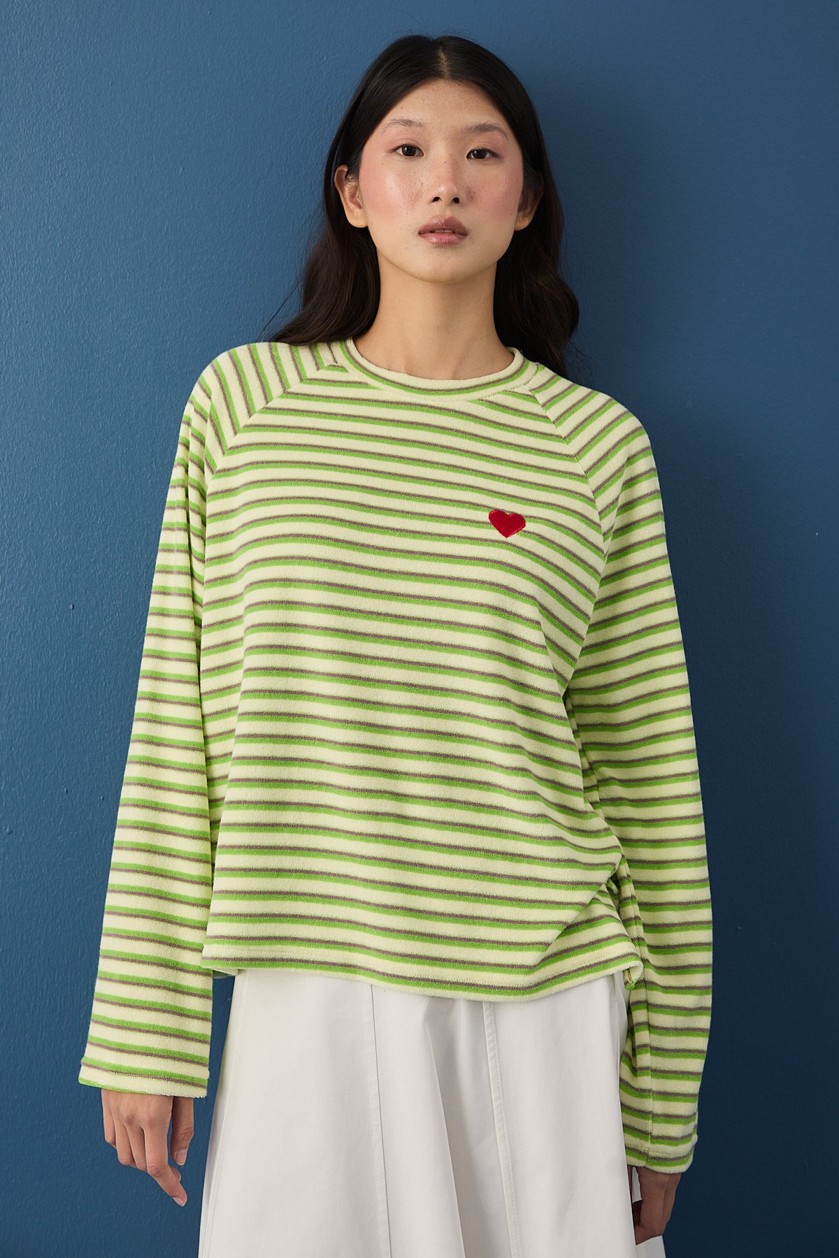 Şal Detaylı Çizgili Sweatshirt