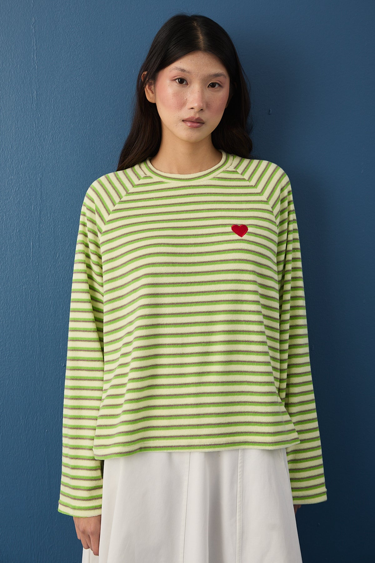 Şal Detaylı Çizgili Sweatshirt