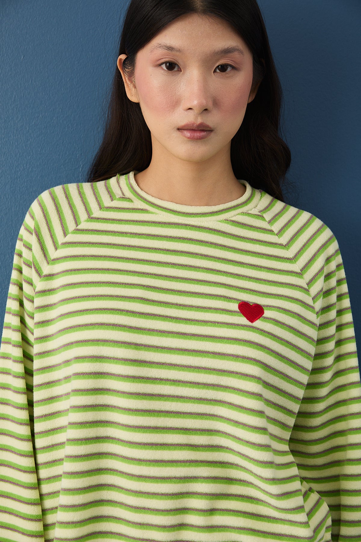 Şal Detaylı Çizgili Sweatshirt