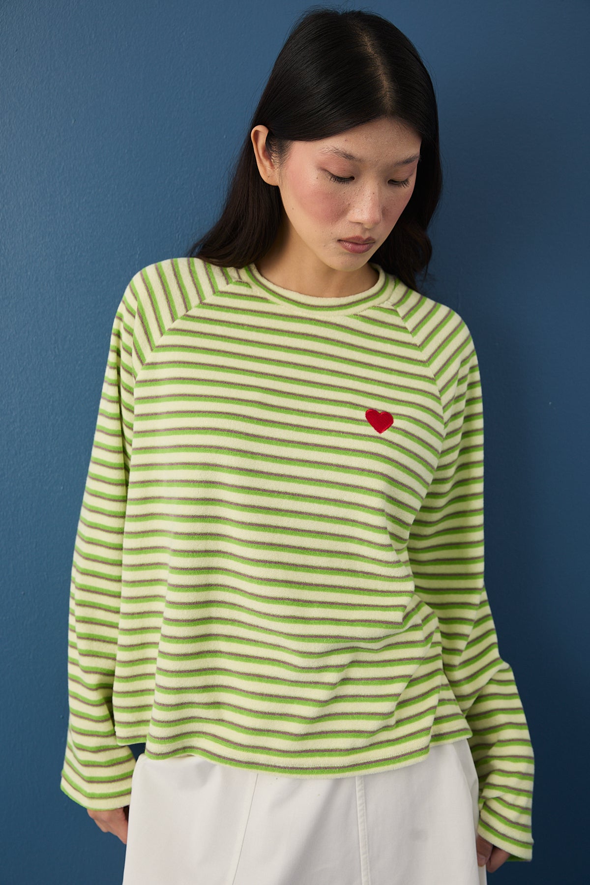 Şal Detaylı Çizgili Sweatshirt