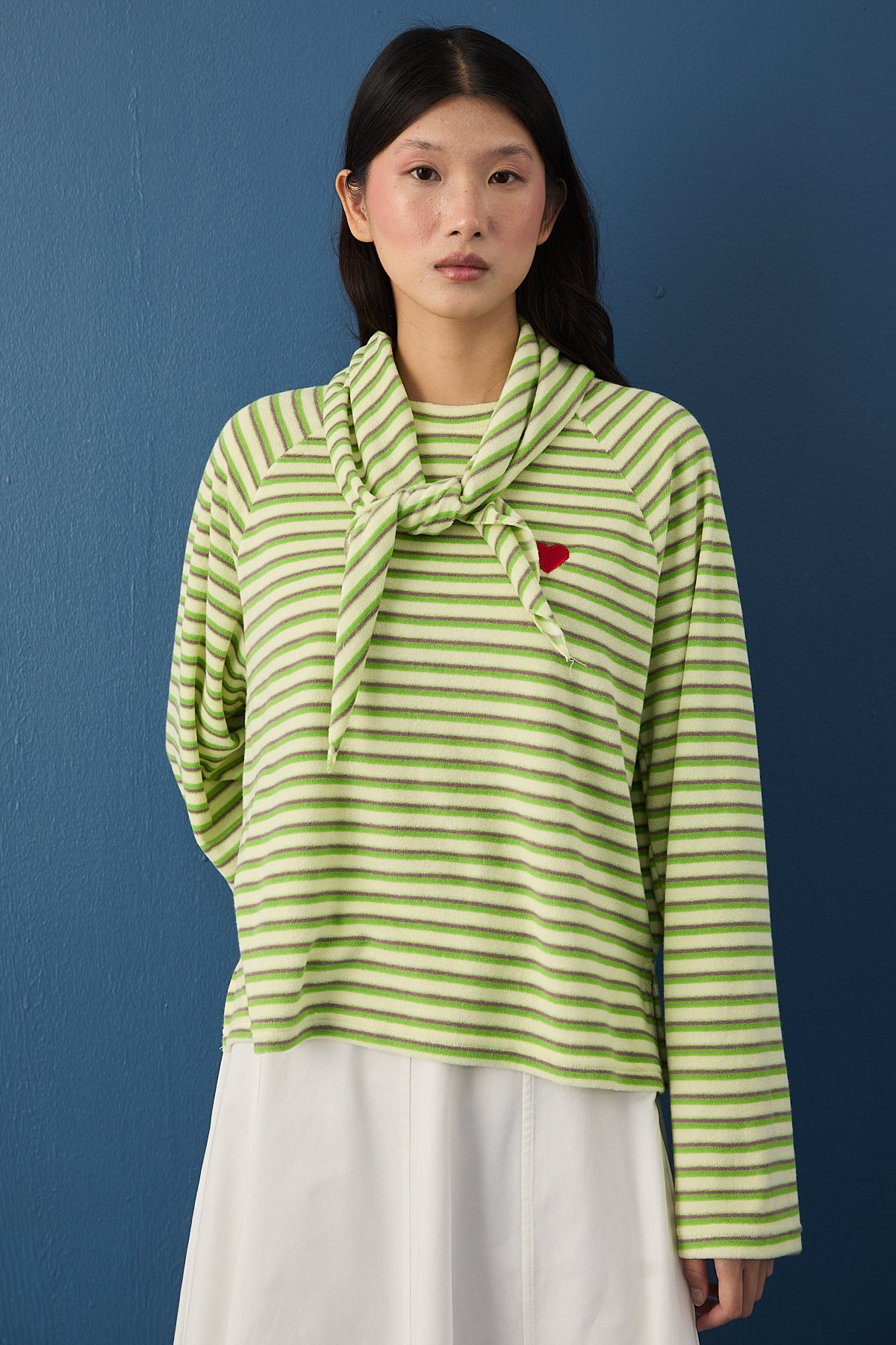Şal Detaylı Çizgili Sweatshirt