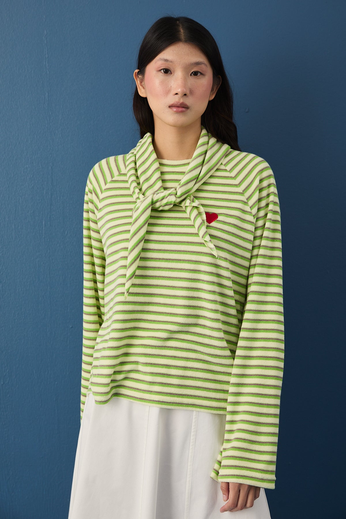 Şal Detaylı Çizgili Sweatshirt