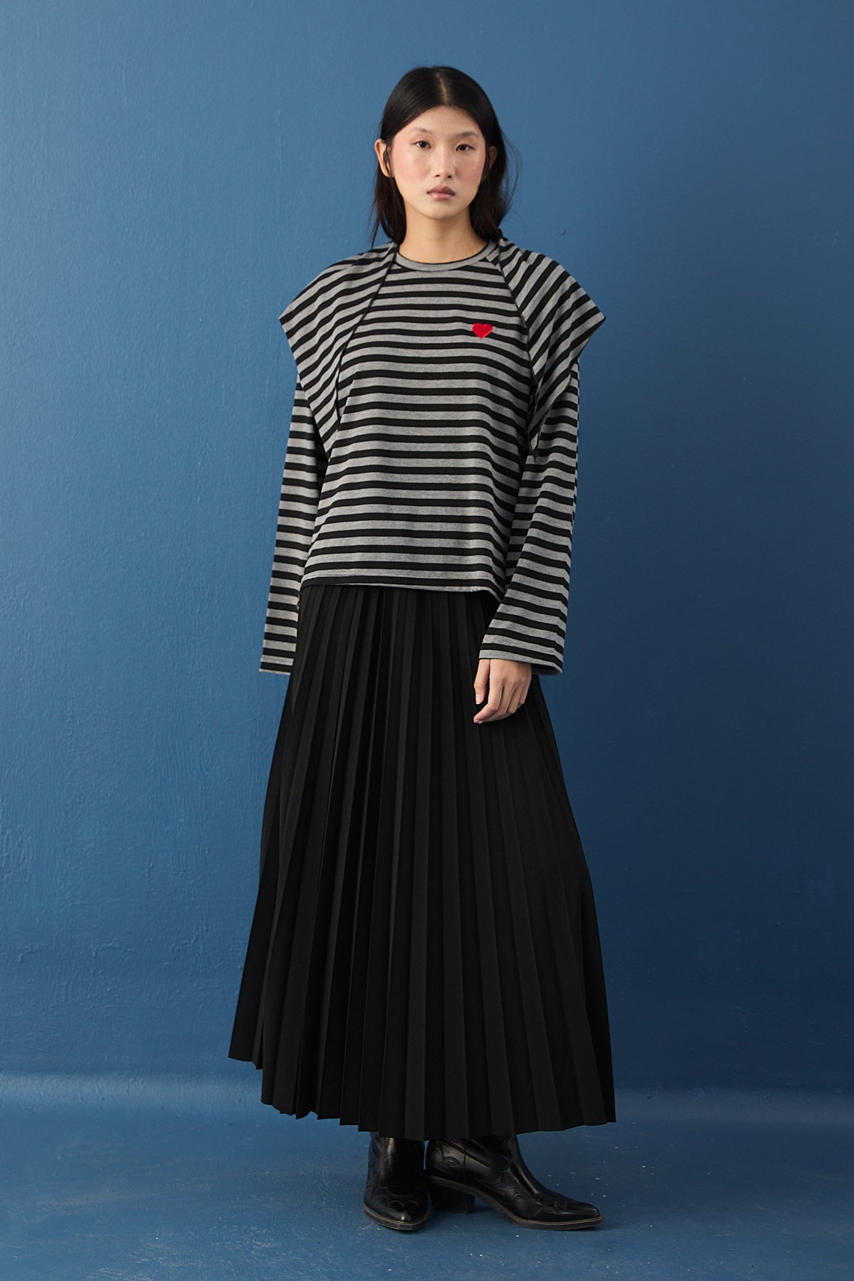 Şal Detaylı Çizgili Sweatshirt