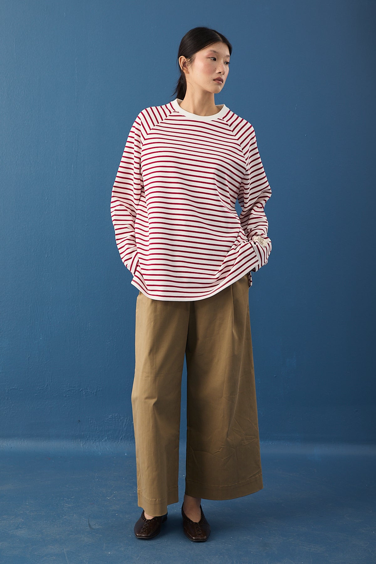 Reglan Kol Basic Çizgili Sweasthirt