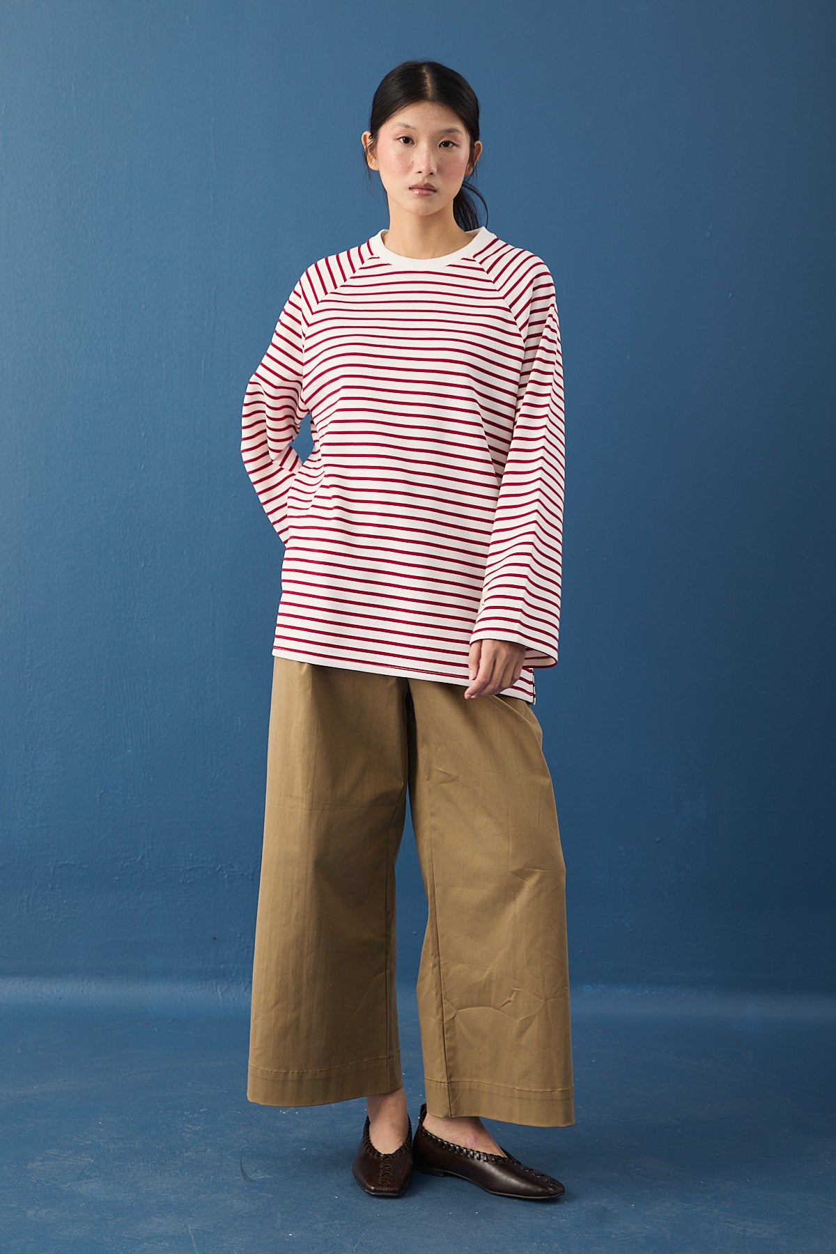 Reglan Kol Basic Çizgili Sweasthirt