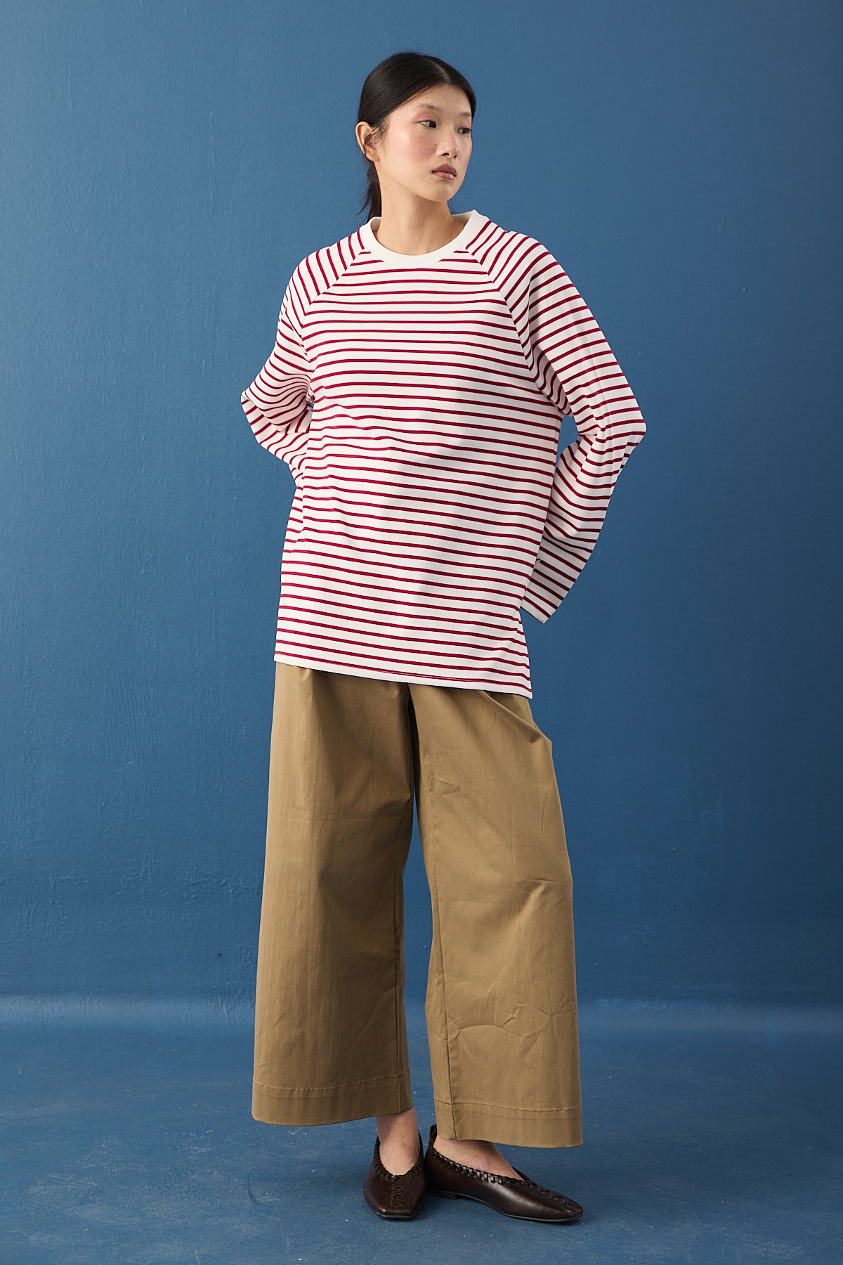 Reglan Kol Basic Çizgili Sweasthirt
