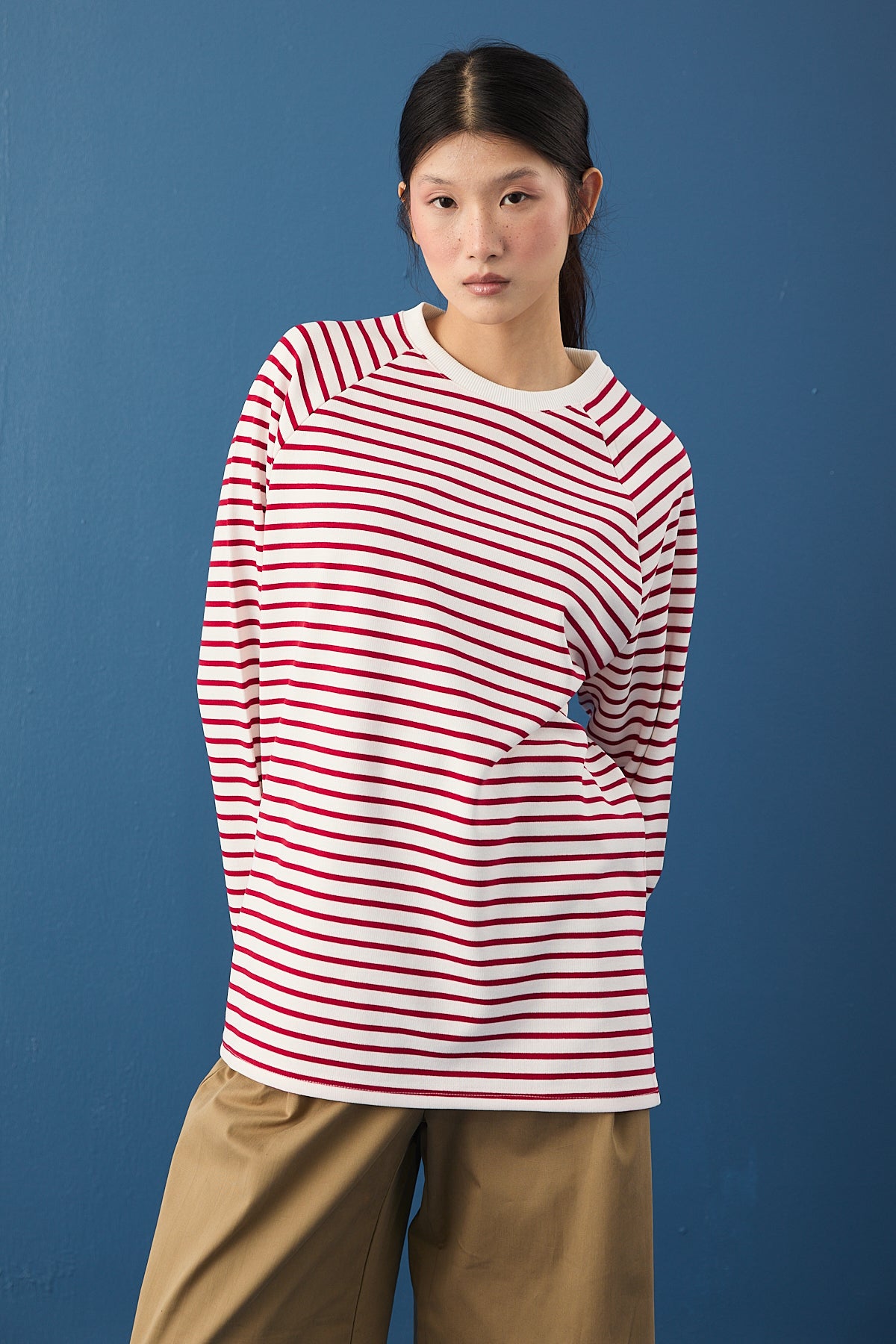 Reglan Kol Basic Çizgili Sweasthirt
