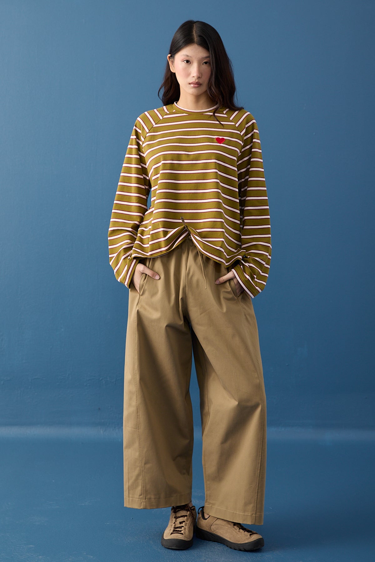Şal Detaylı Çizgili Sweatshirt