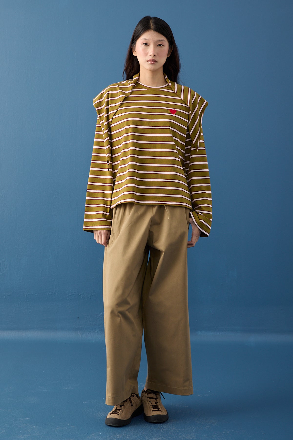 Şal Detaylı Çizgili Sweatshirt