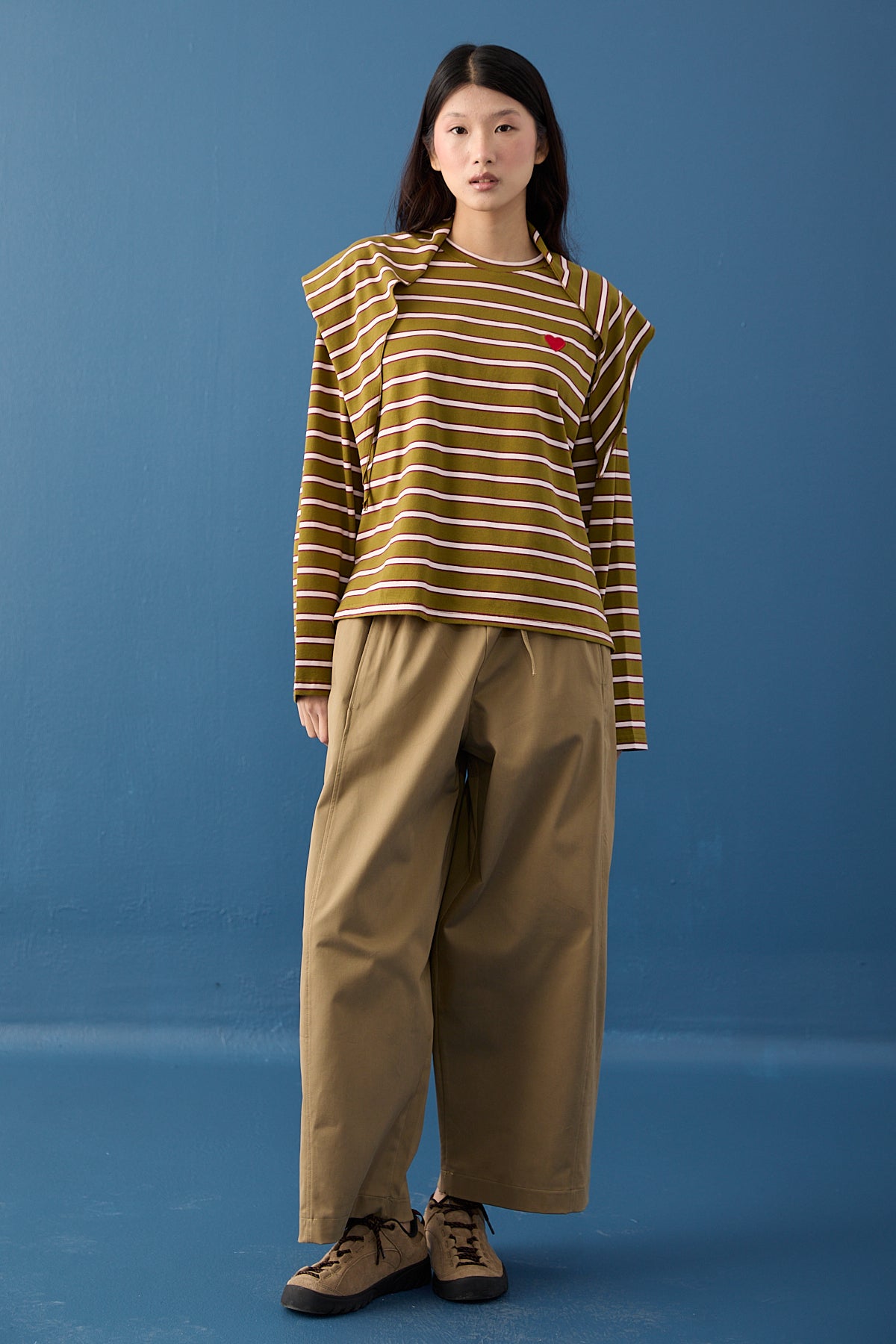 Şal Detaylı Çizgili Sweatshirt