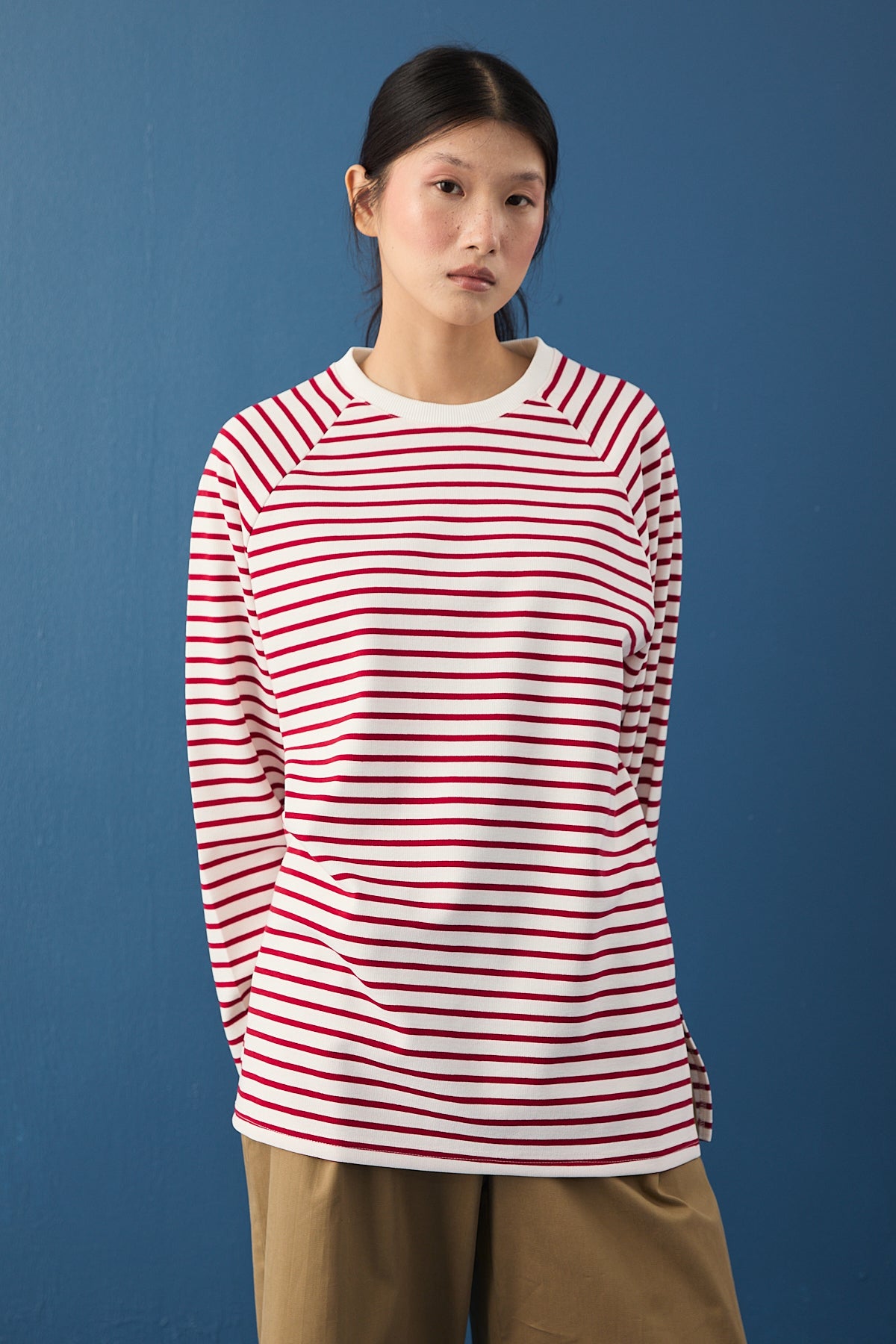 Reglan Kol Basic Çizgili Sweasthirt