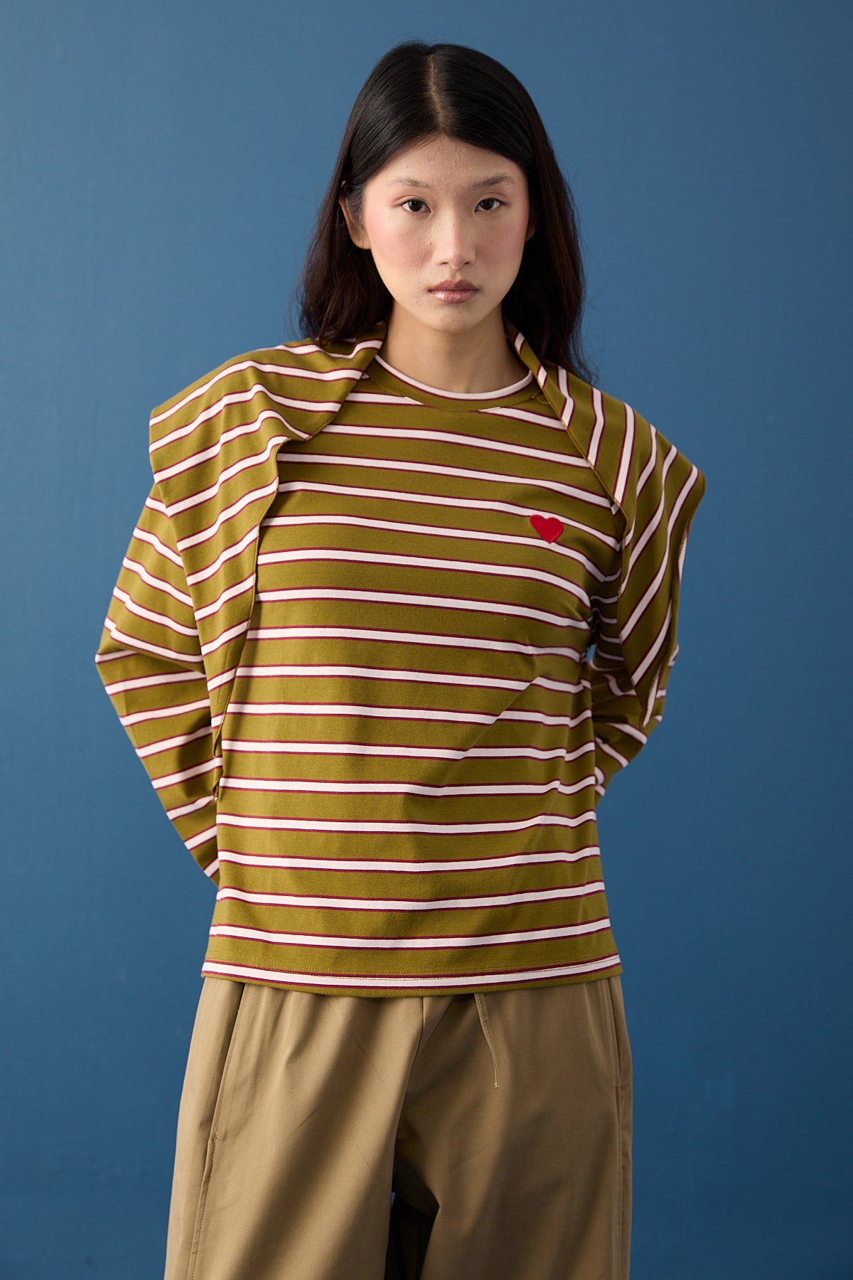 Şal Detaylı Çizgili Sweatshirt