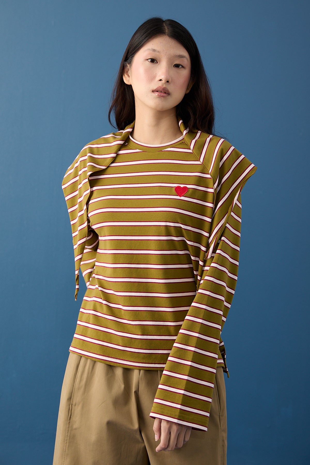 Şal Detaylı Çizgili Sweatshirt