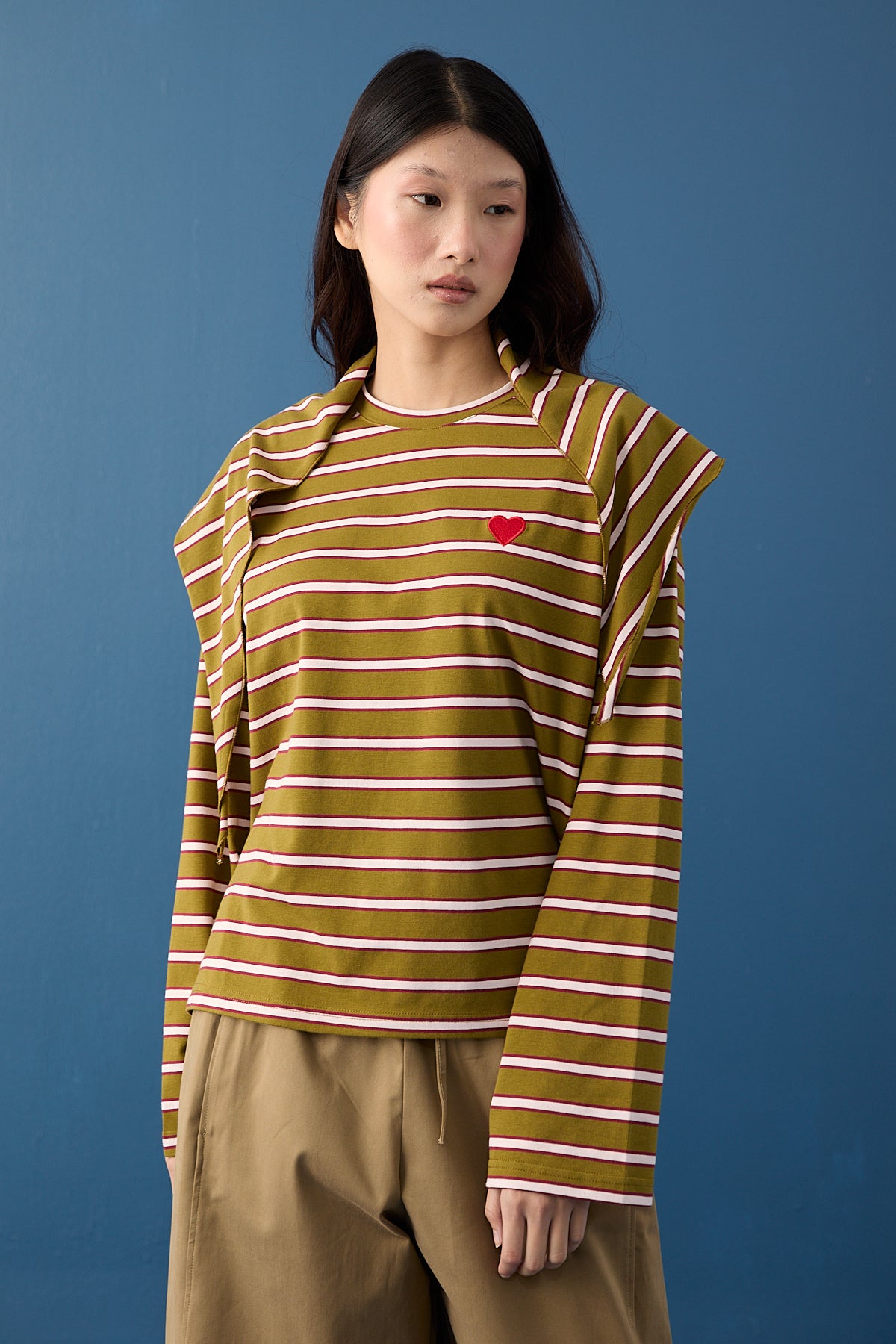 Şal Detaylı Çizgili Sweatshirt