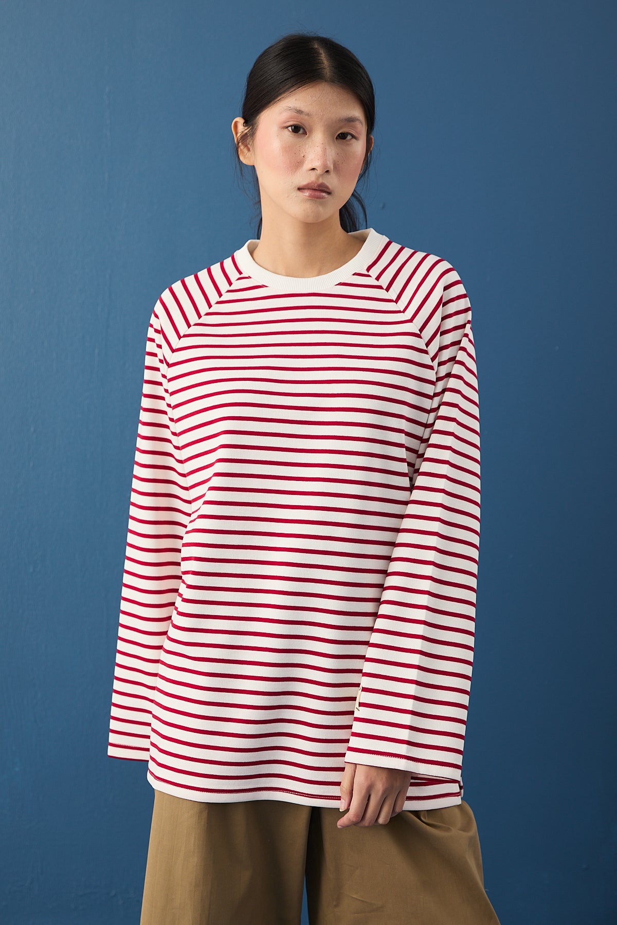 Reglan Kol Basic Çizgili Sweasthirt
