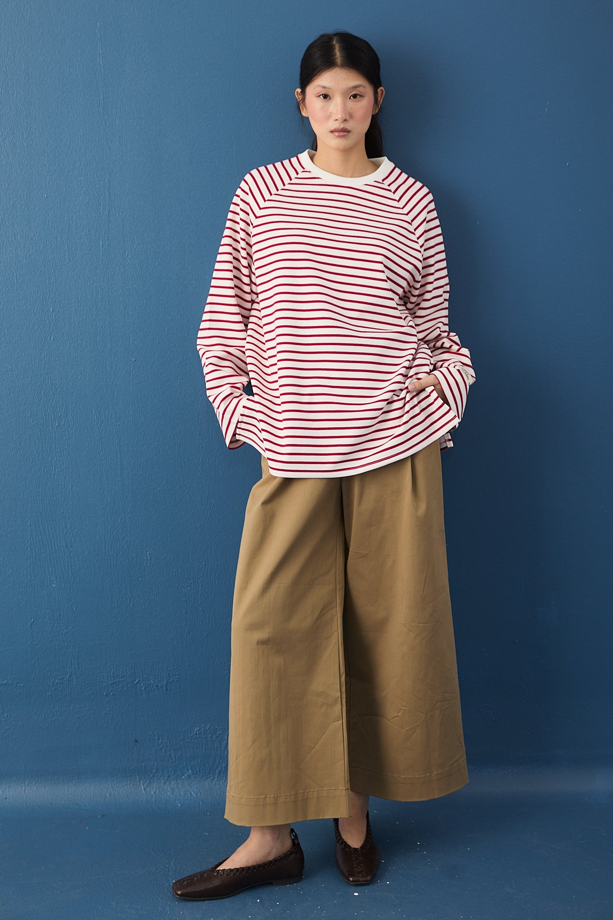 Reglan Kol Basic Çizgili Sweasthirt