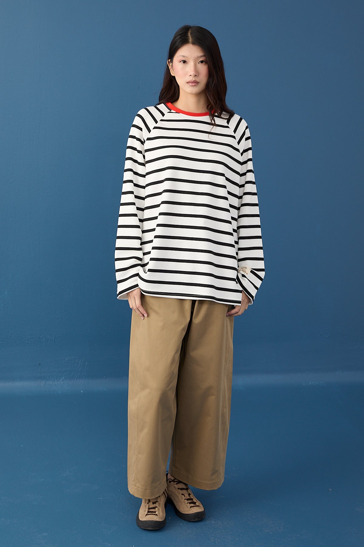 Reglan Kol Basic Çizgili Sweasthirt