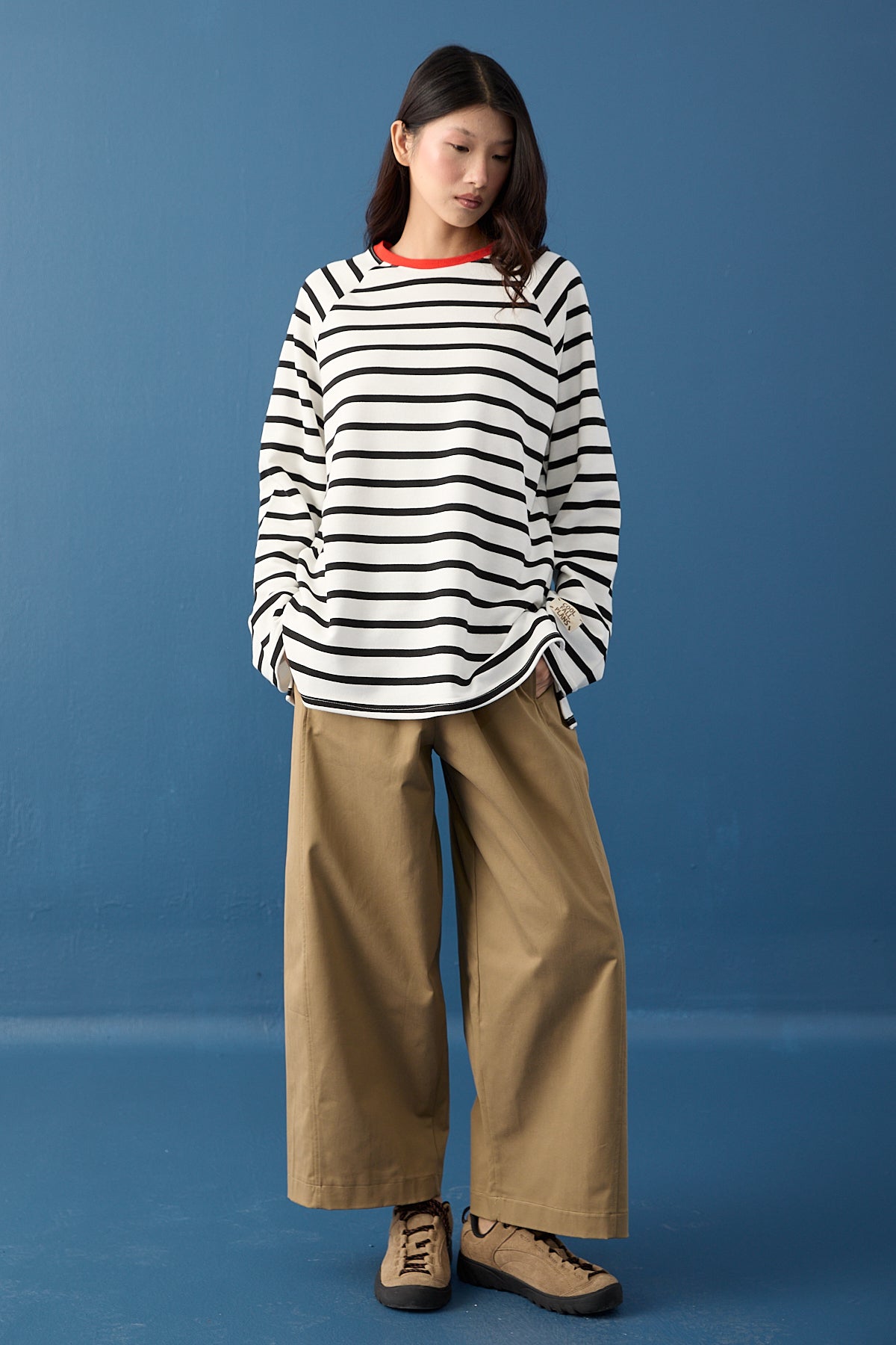 Reglan Kol Basic Çizgili Sweasthirt