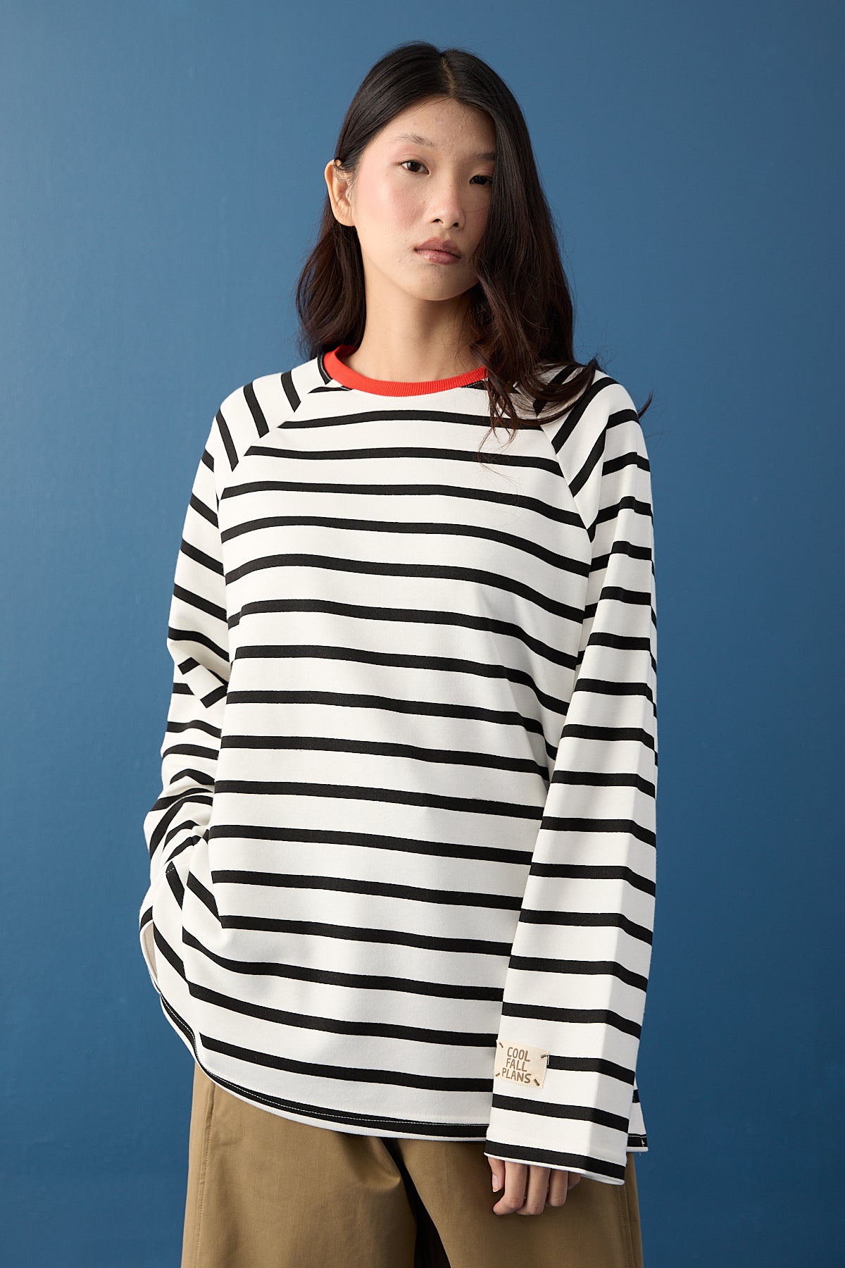 Reglan Kol Basic Çizgili Sweasthirt