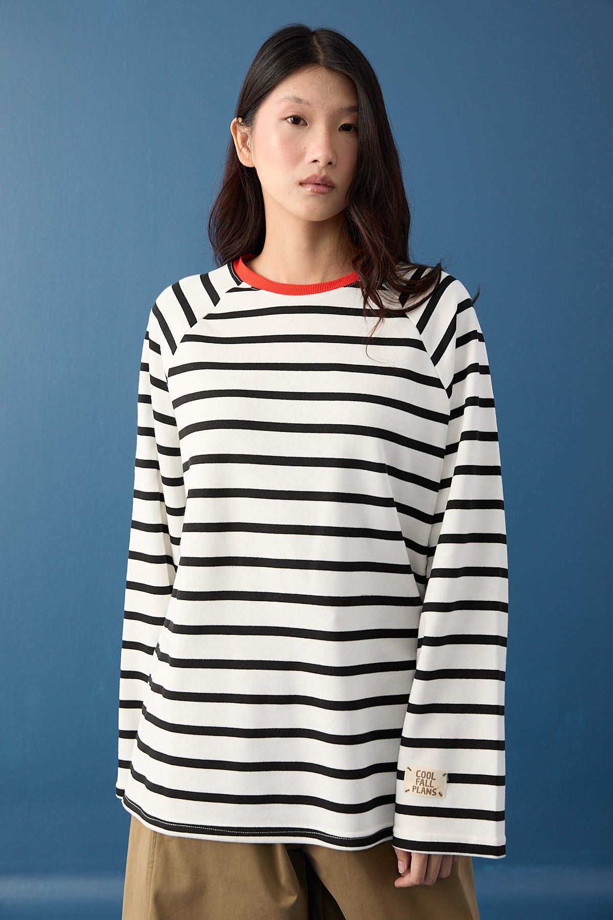 Reglan Kol Basic Çizgili Sweasthirt