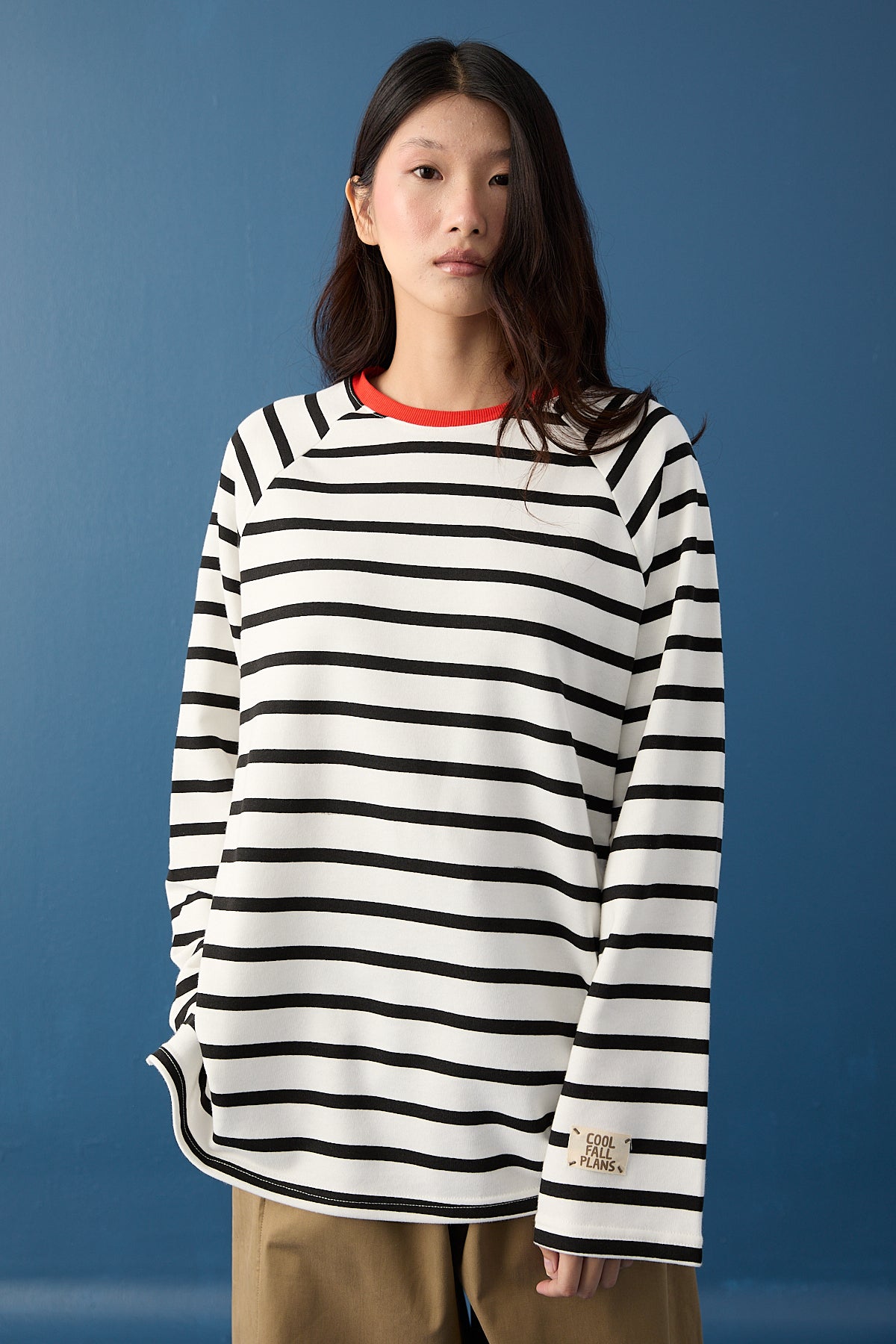 Reglan Kol Basic Çizgili Sweasthirt