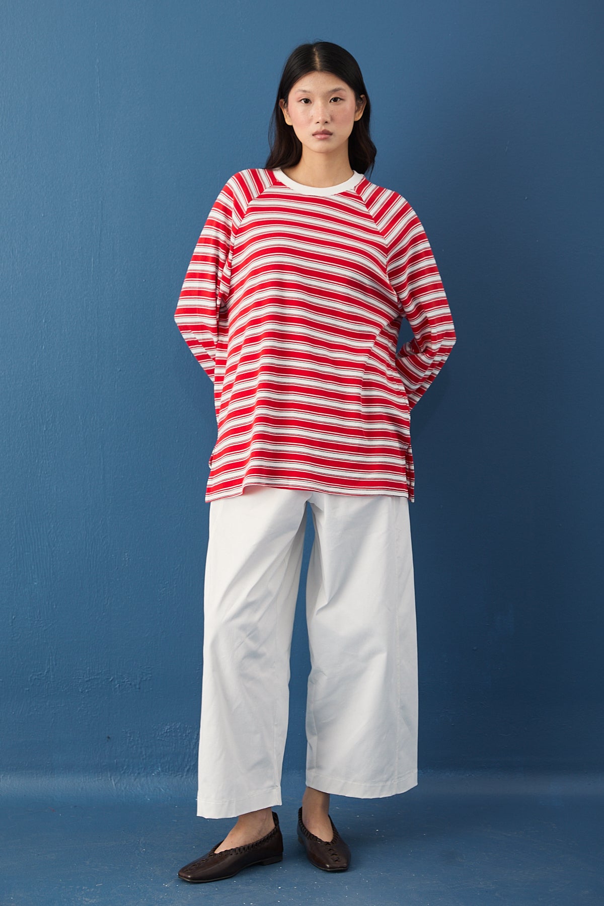 Reglan Kol Basic Çizgili Sweasthirt