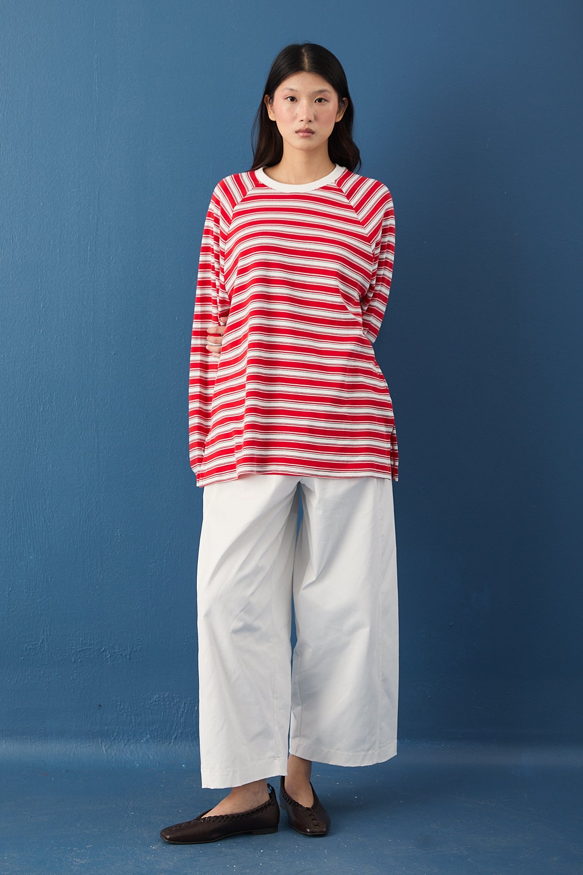Reglan Kol Basic Çizgili Sweasthirt